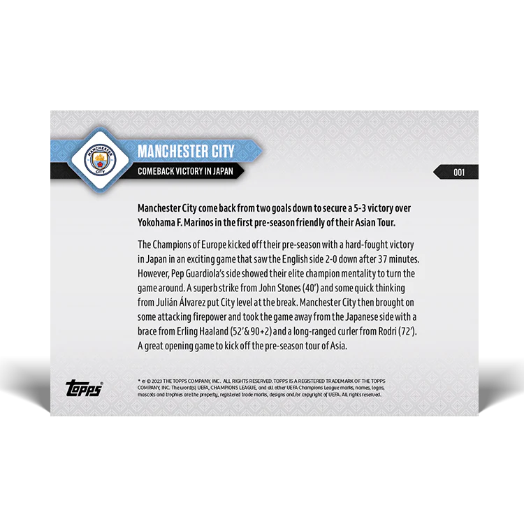Topps UK - Comeback victory in Japan - MANCHESTER CITY TOPPS NOW® Card #001