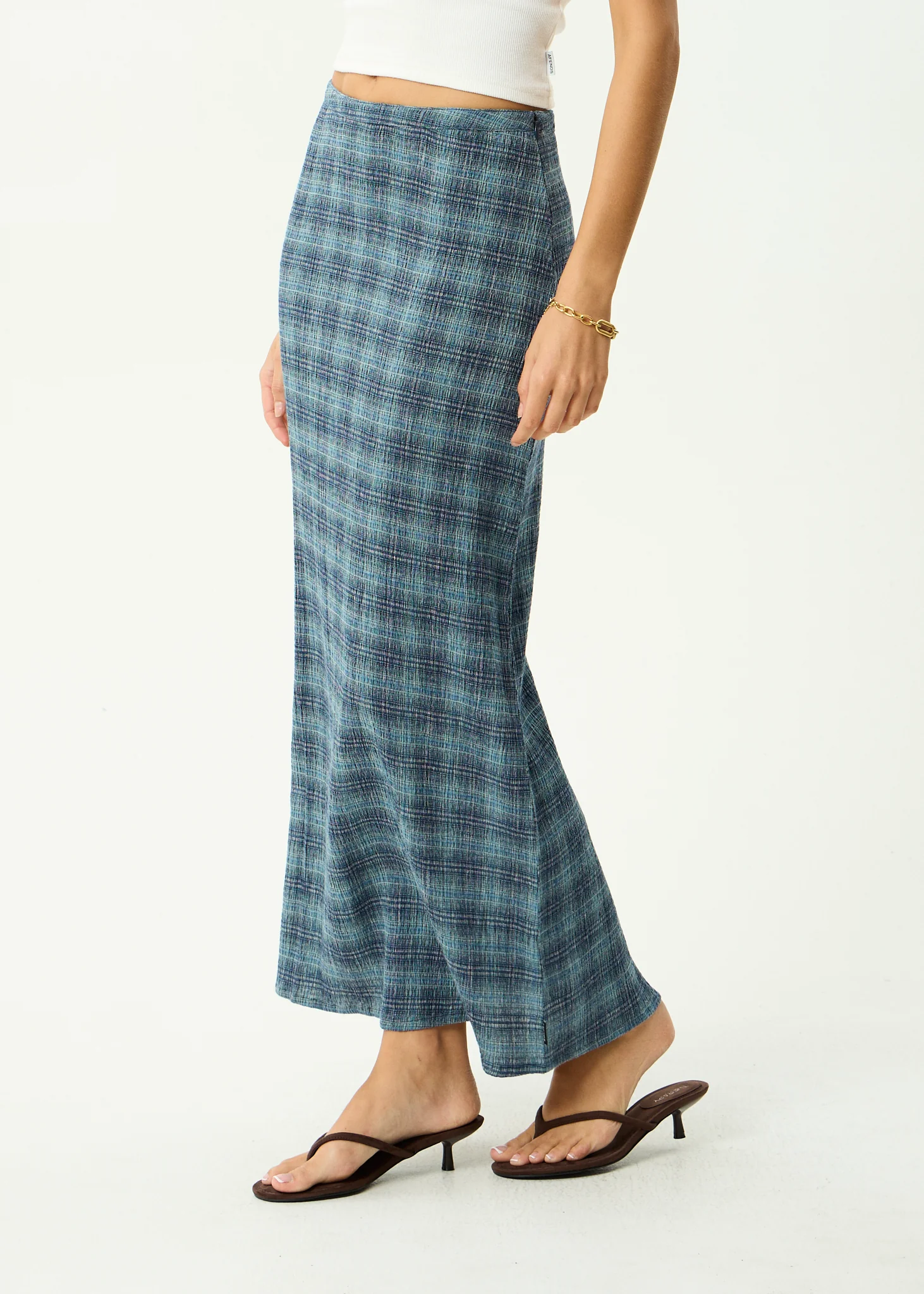 AFENDS Womens Lita - Seersucker Maxi Skirt - Position Navy Check