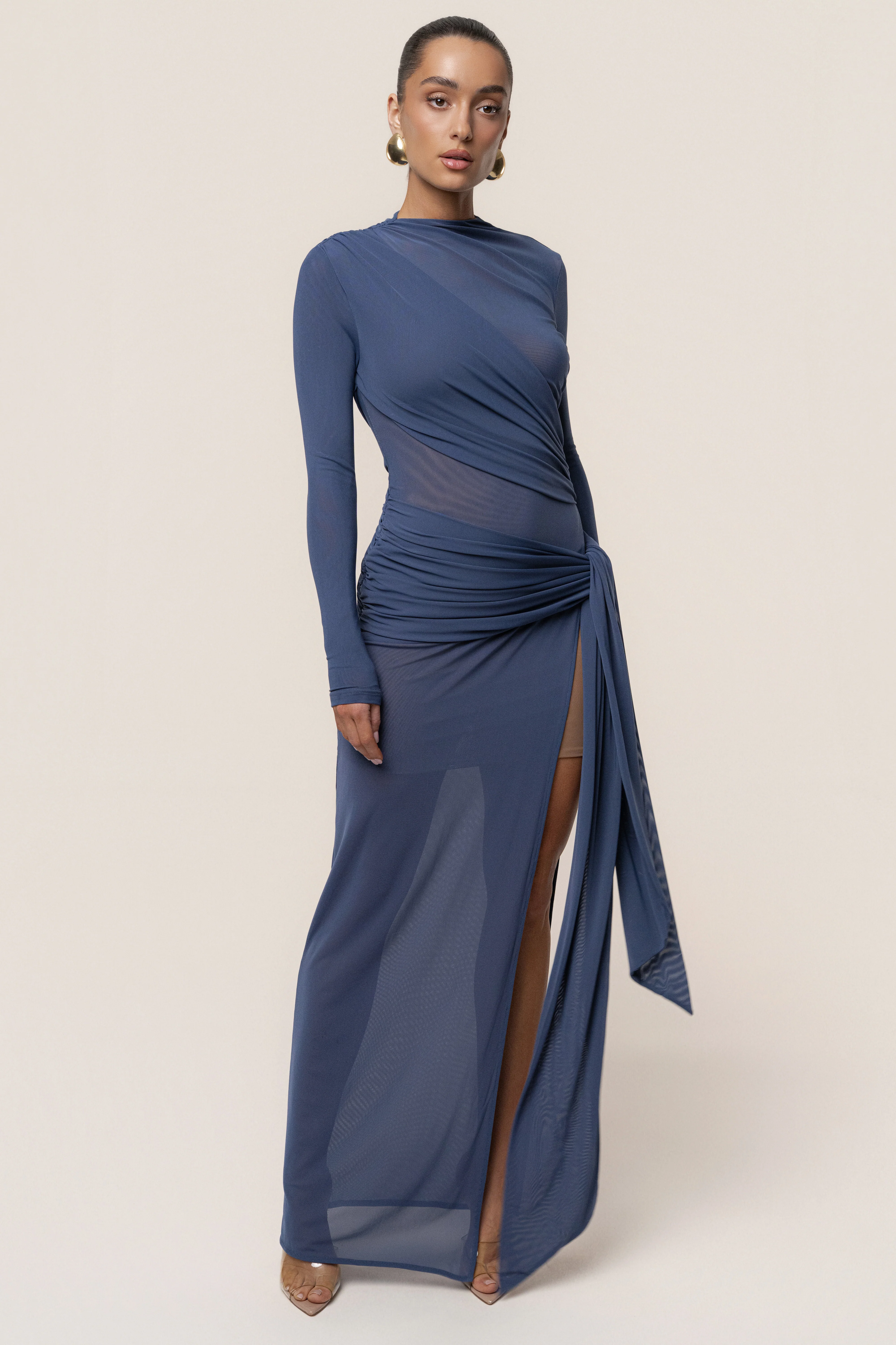 Navy Heatwave Mesh Maxi Dress