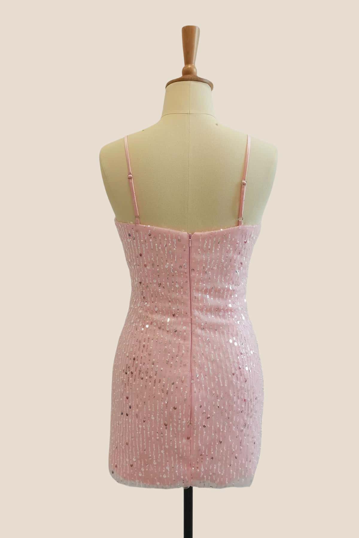 Straps Pink Sequin Fitted Corset Short Dress
