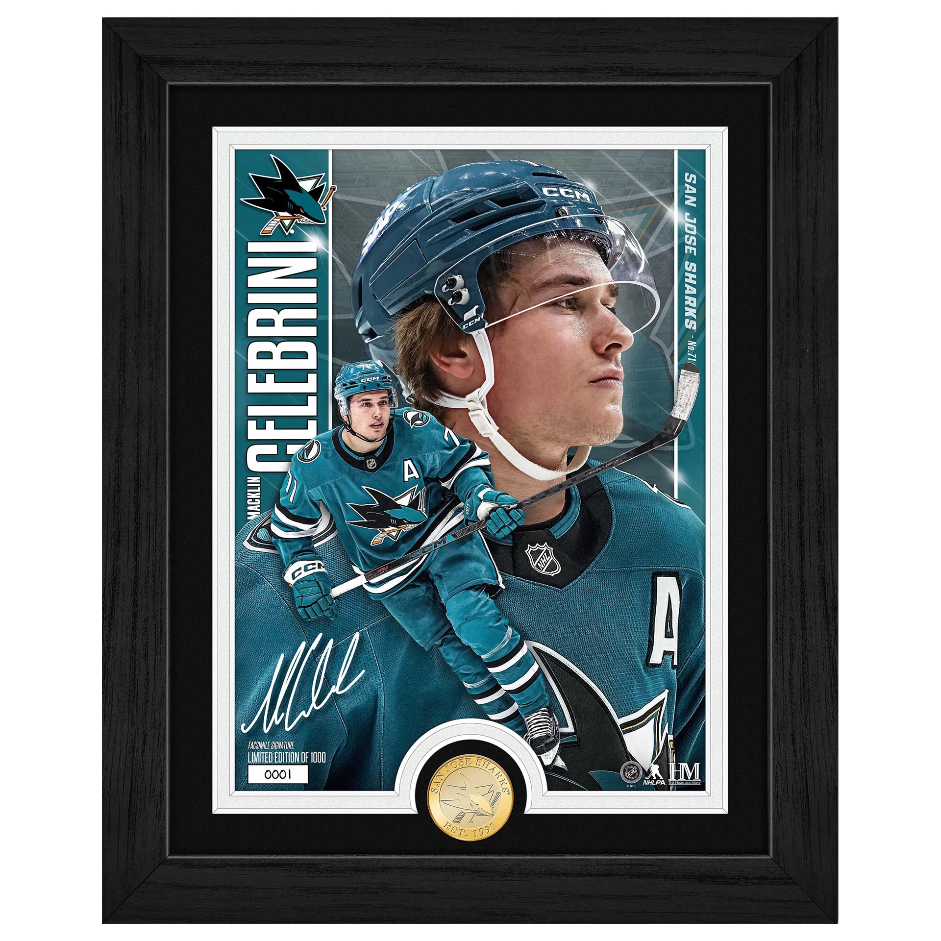 Macklin Celebrini San Jose Sharks Artist Proof Bronze Coin NHL Photo Frame