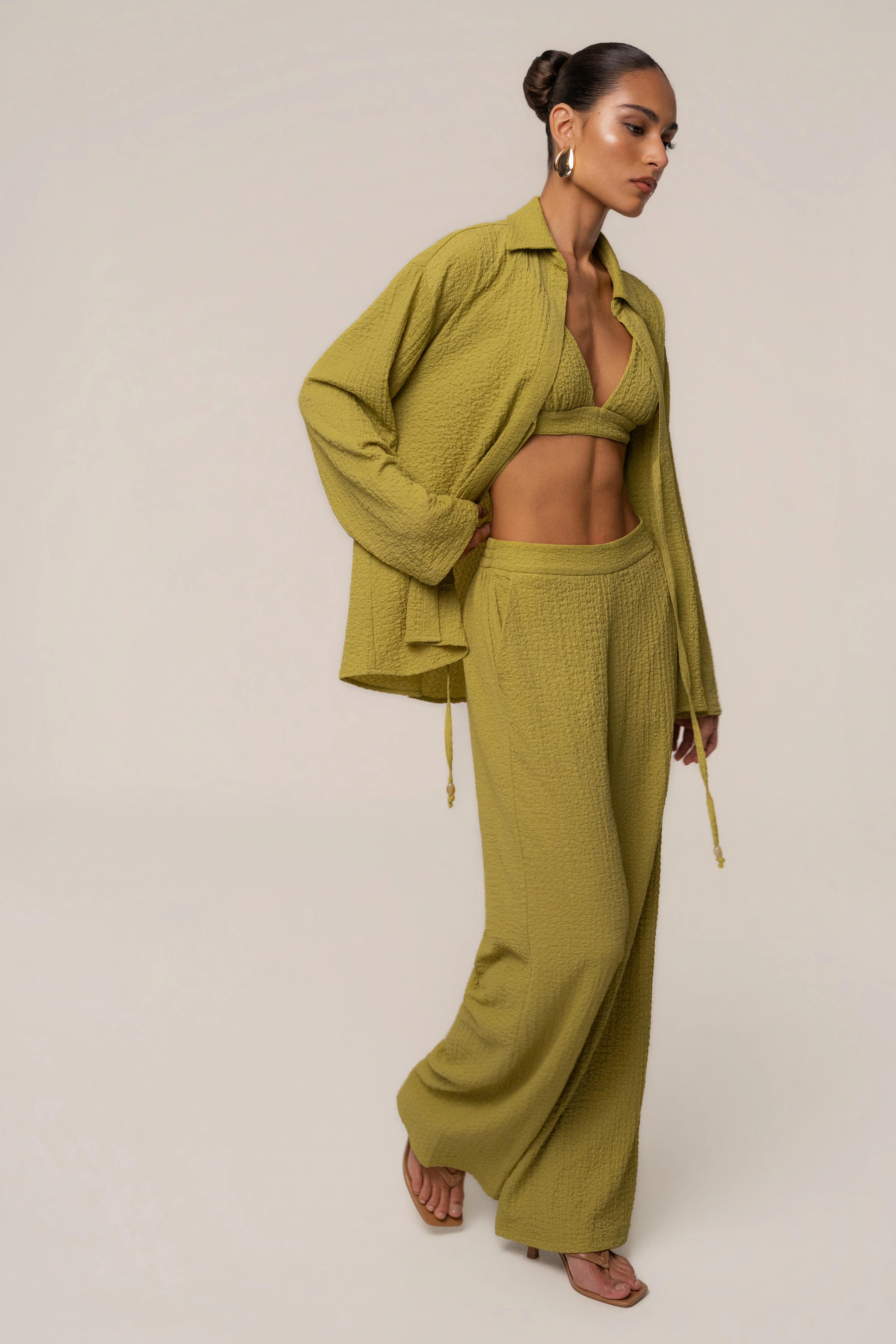 Lime Unwind Tie-Front Blouse