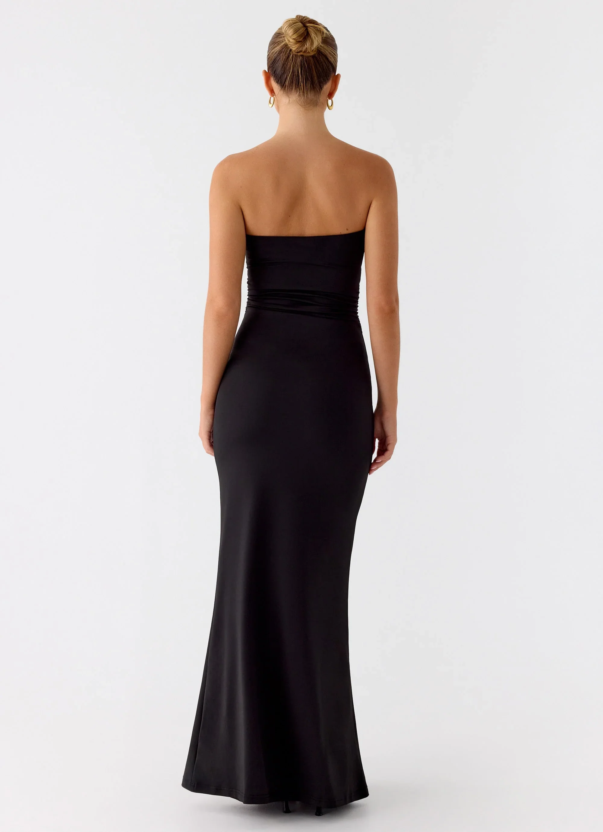 Metal Heart Strapless Maxi Dress - Black