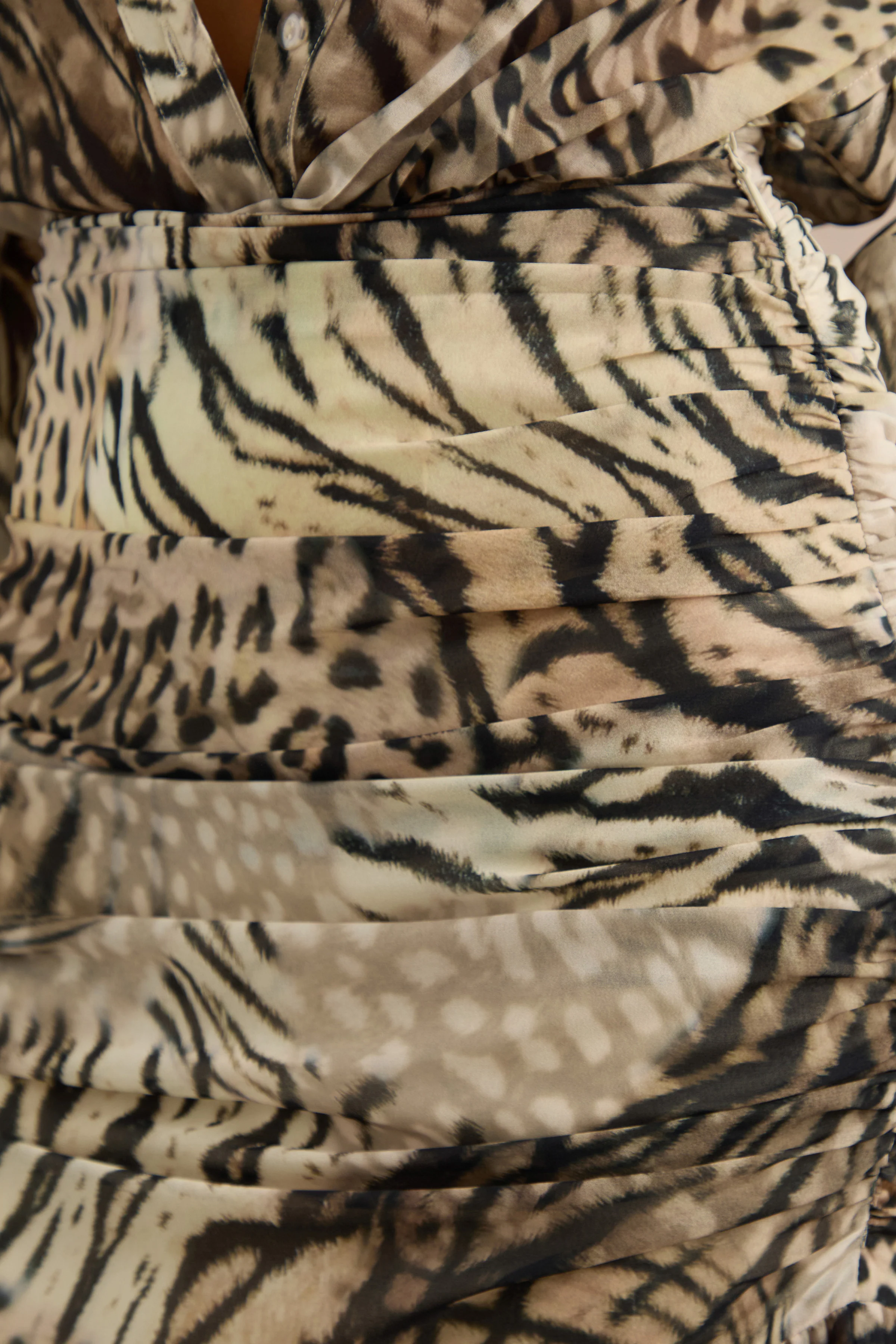 Kris | Brown Animal Print Chiffon V Neck Long Sleeve A-Line Maxi Dress