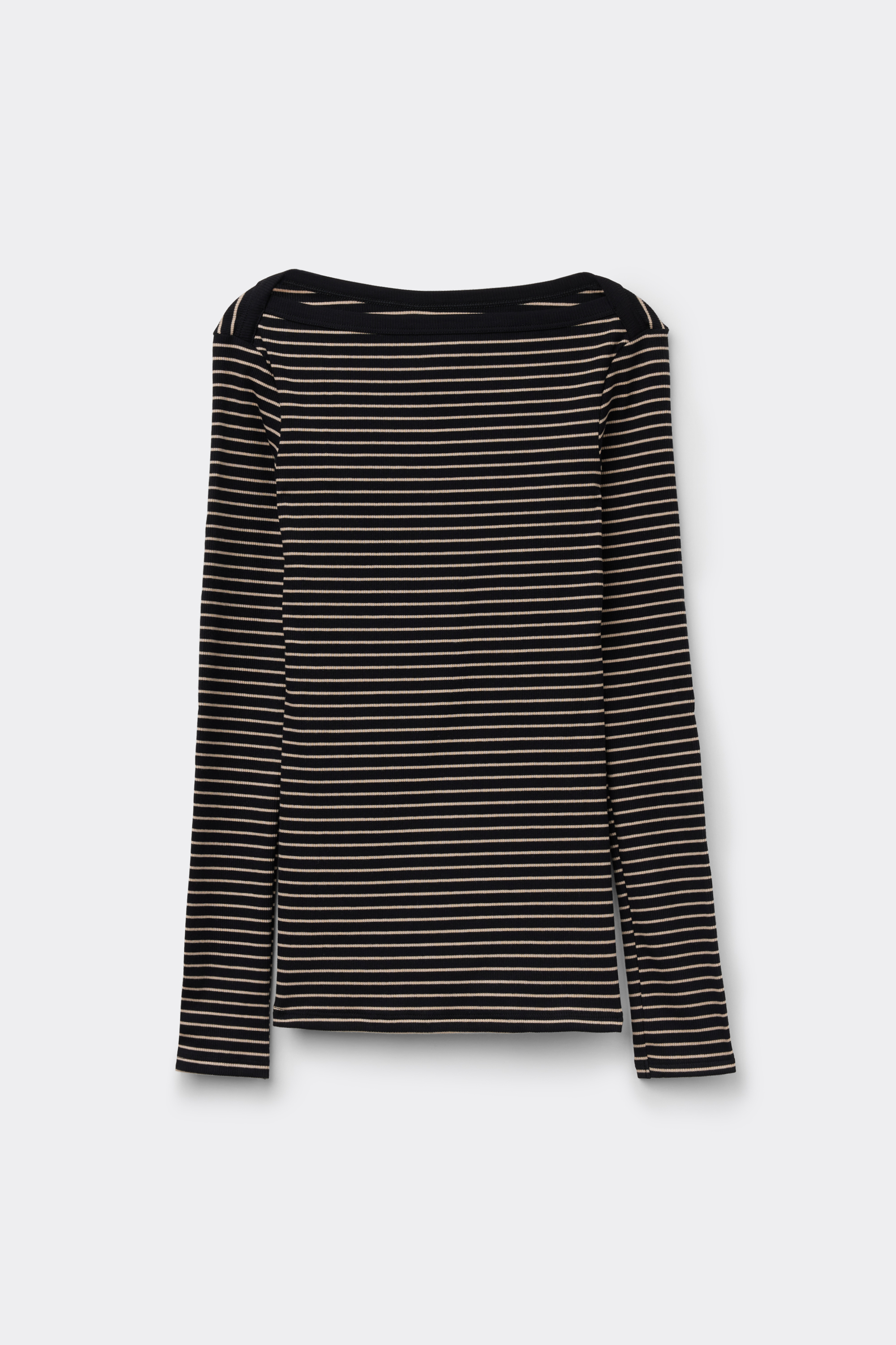 Ribbed Cotton Top with Boat Neck and Stripes