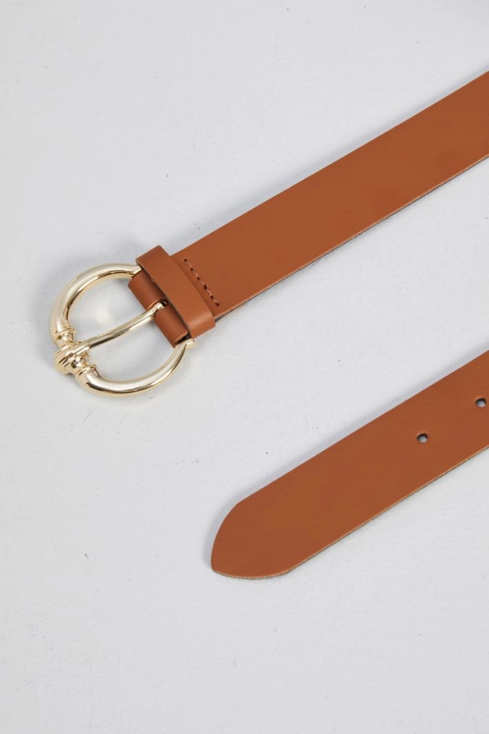 Round buckle belt - LEATHER GOLD