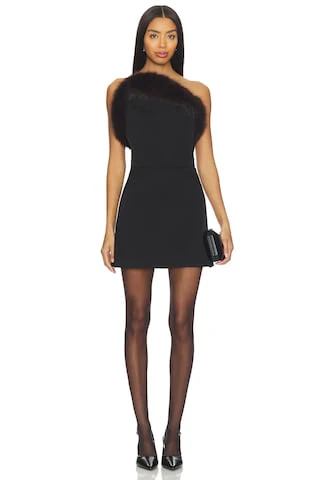 Faux Fur Trim Strapless Mini Dress