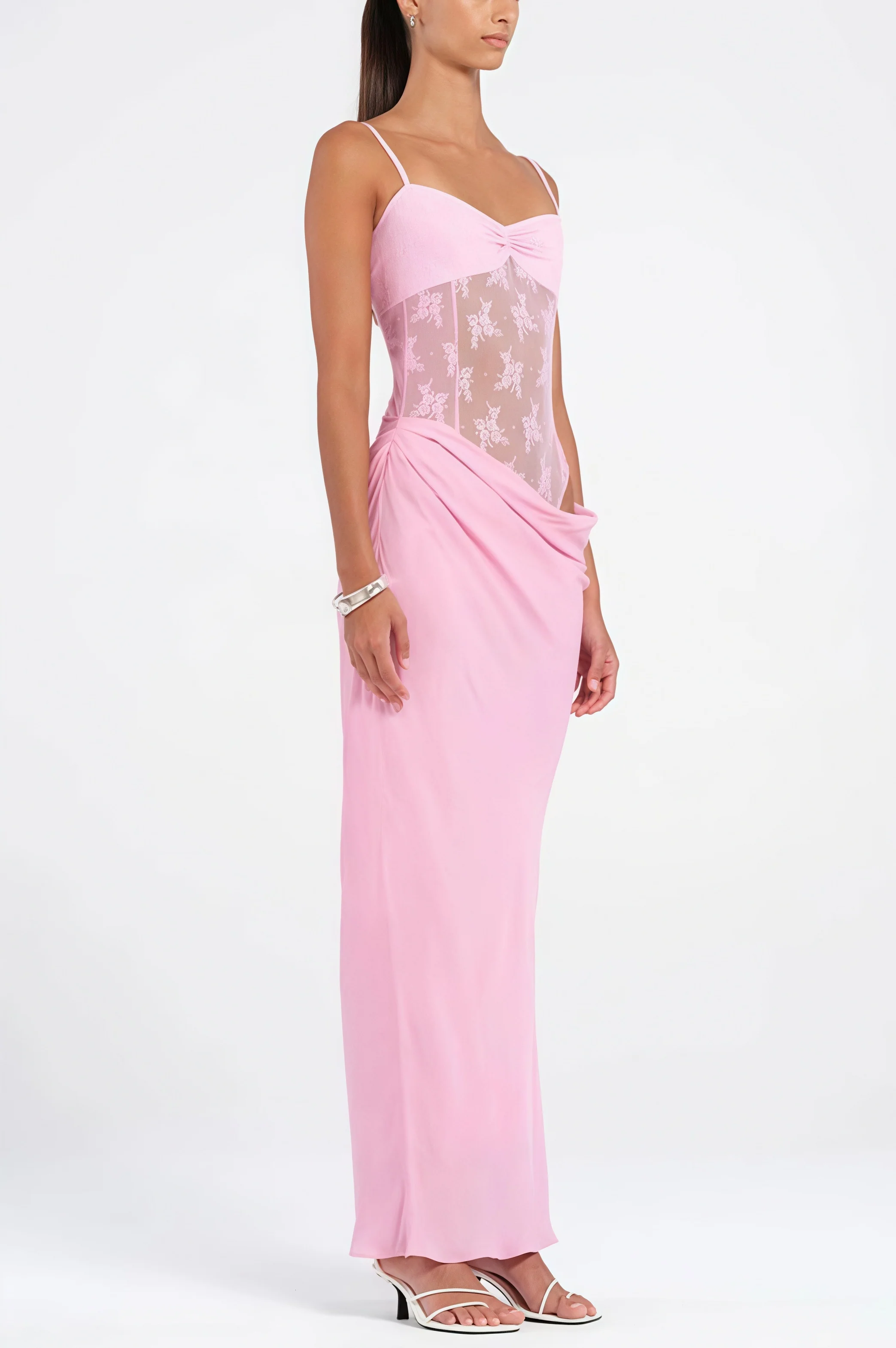 Solid Lace Splice Bodycon Maxi Dress