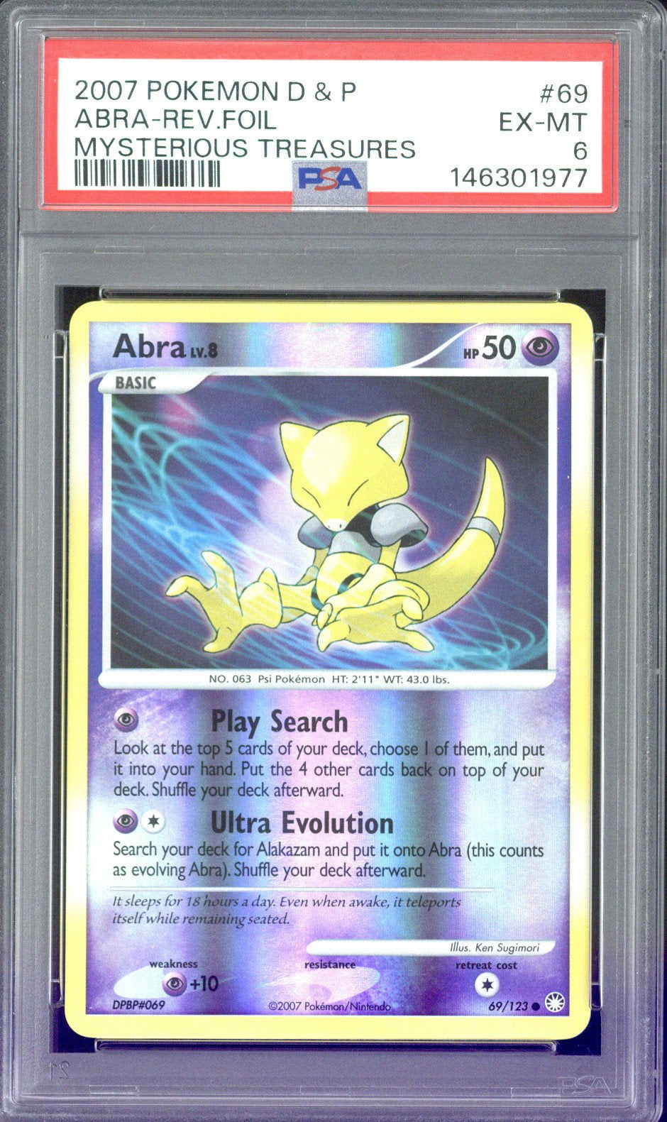 2007 Pokemon D&P Abra - Rev.Foil Mysterious Treasures #69 PSA 6