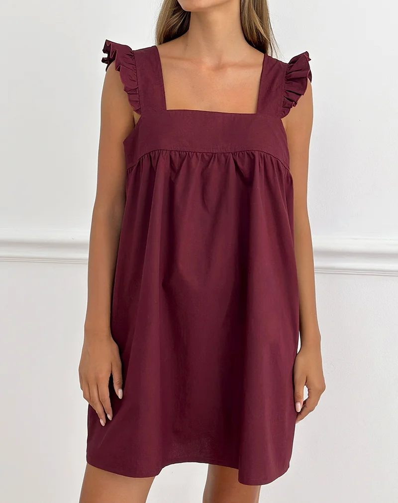 Sanaly Mini Dress in Poplin Maroon