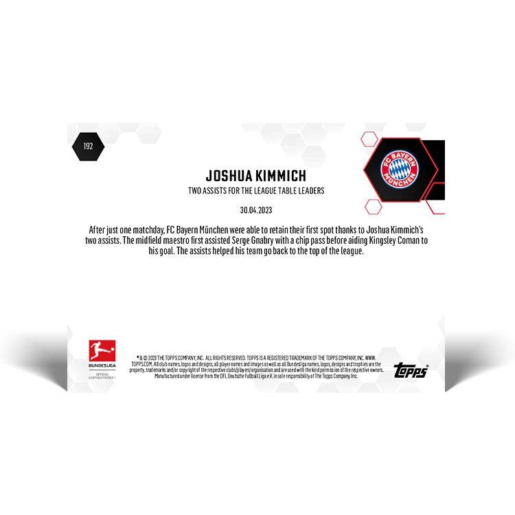 Topps UK - Two assists for the league table leaders- Bundesliga TOPPS NOW® Card #192