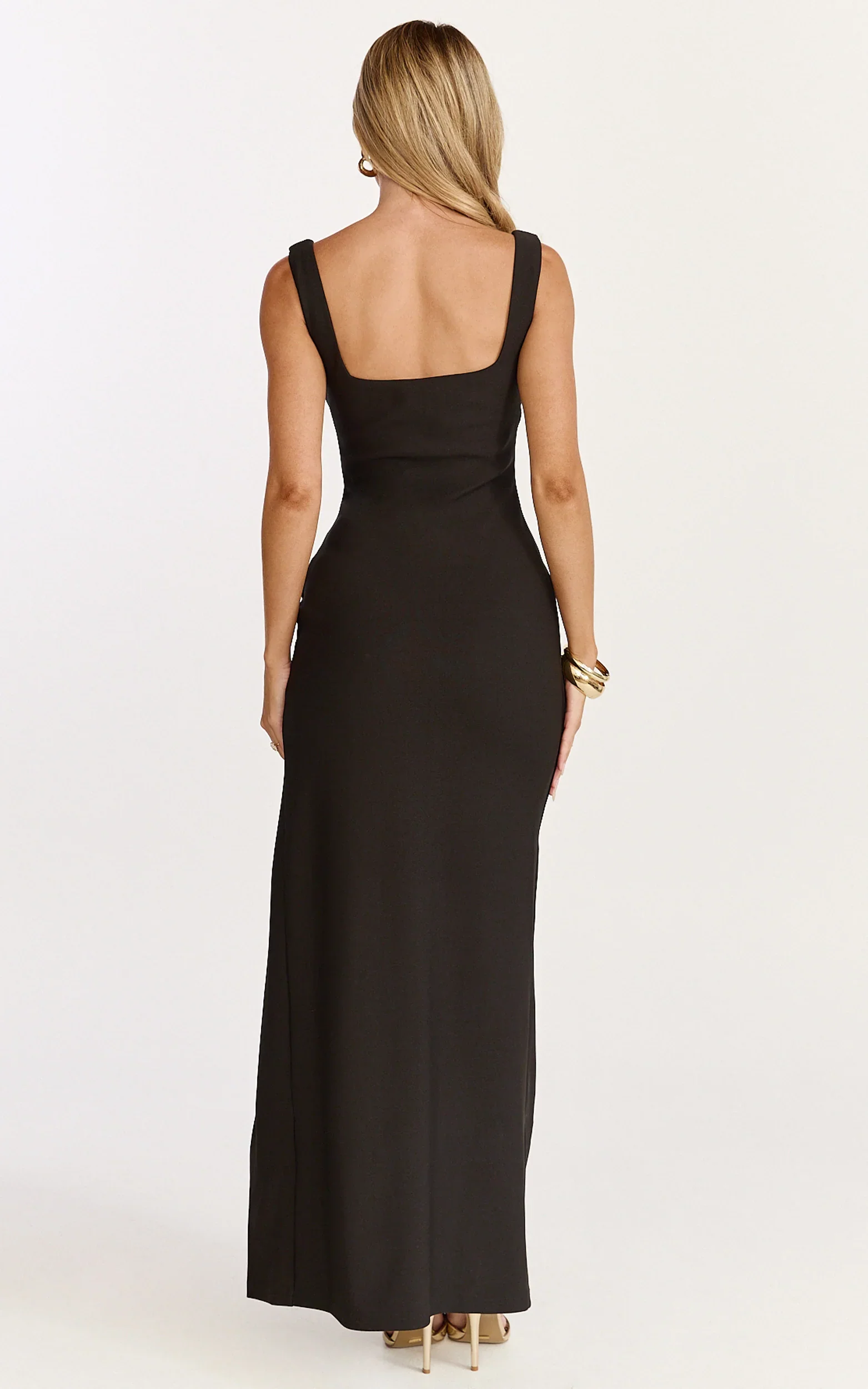 Thelma Maxi Dress - Square Neck Bodycon Dress in Black