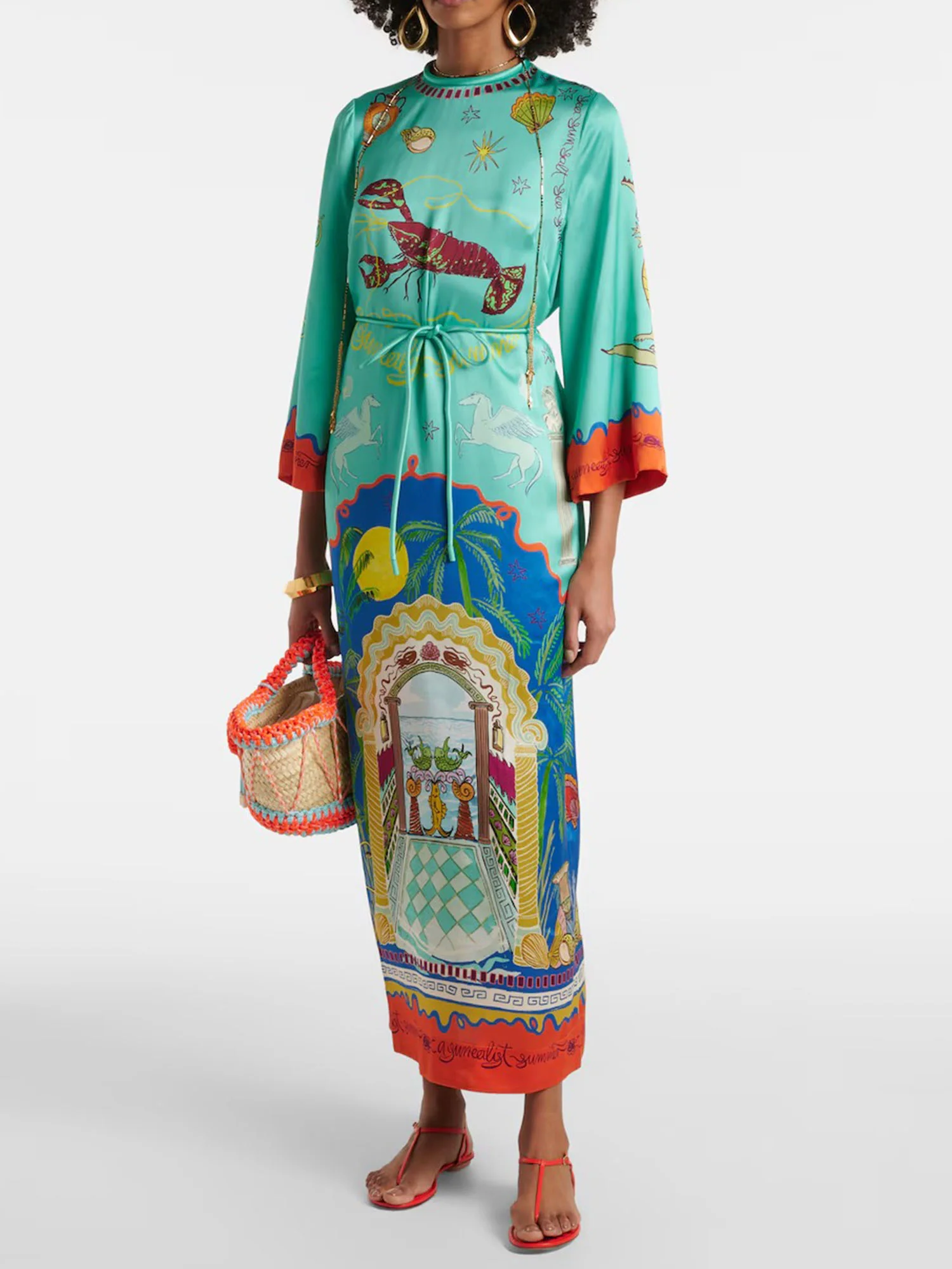 Mythical Scene Printed Kaftan Midi Dress