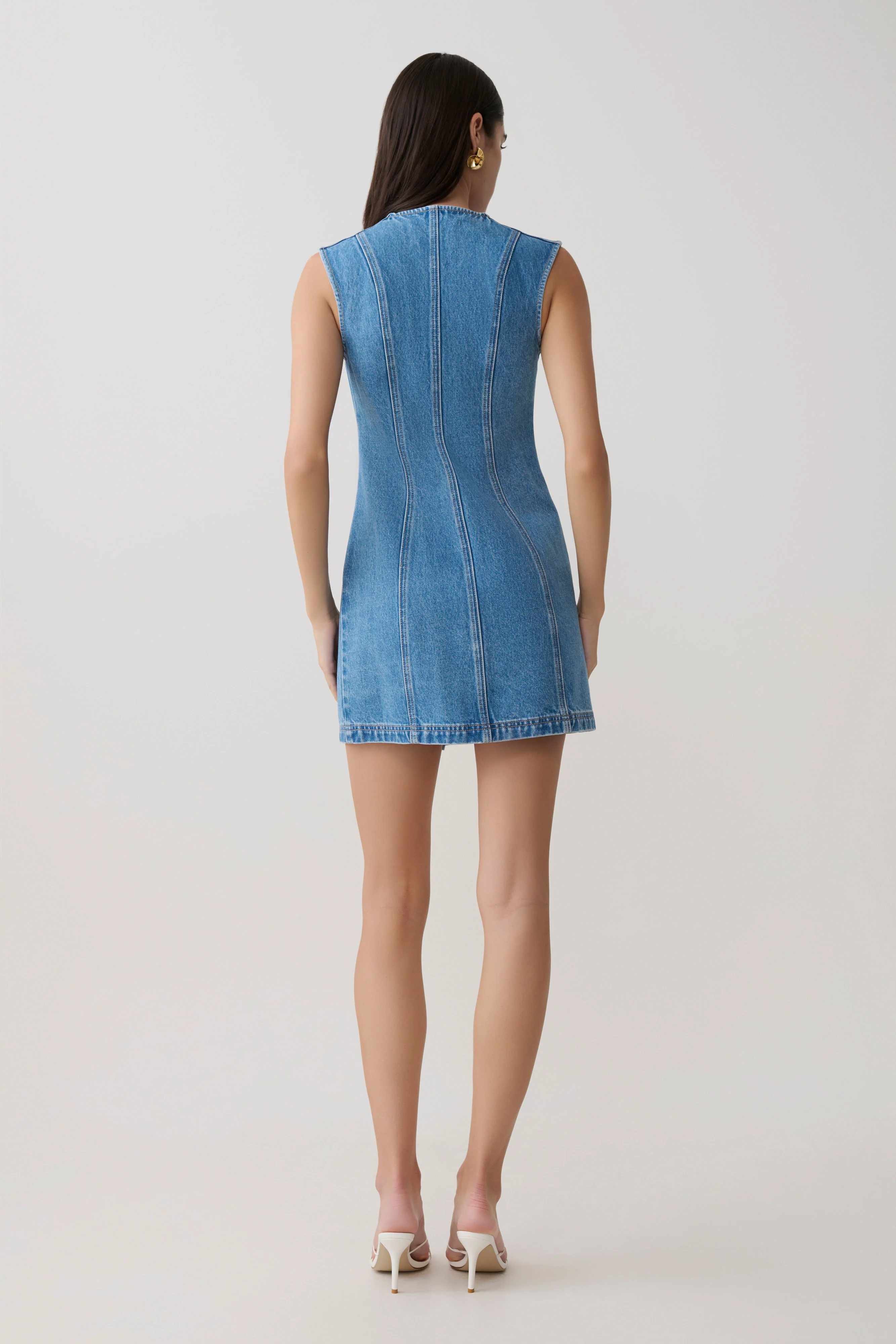 Penn Button Front Denim Mini Dress - Summer Blue