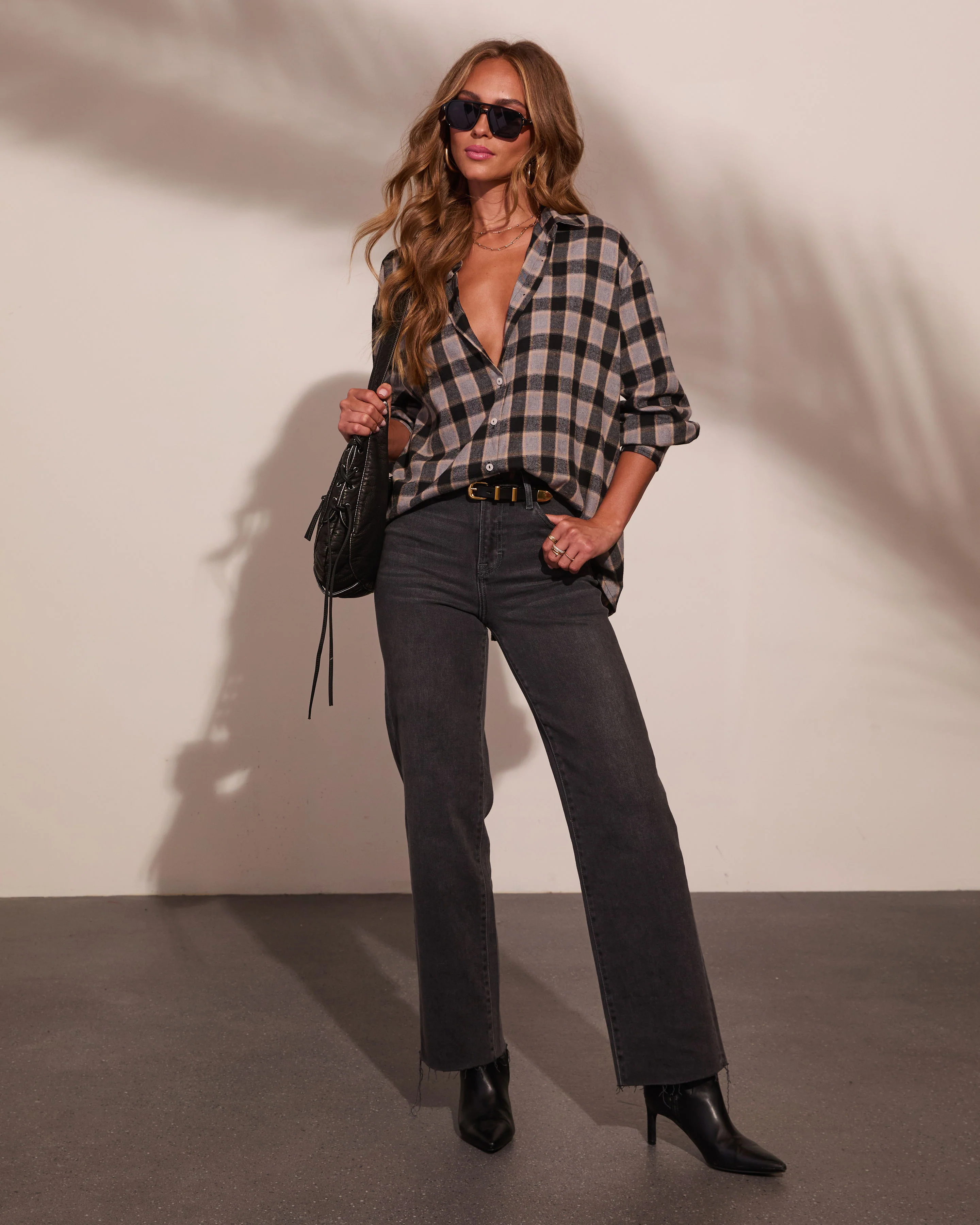 Lorena Cotton Plaid Button Down Long Sleeve Top