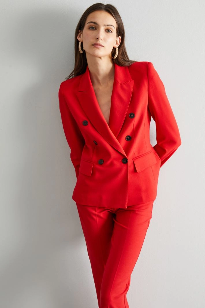 Double-breasted twill blazer - RED