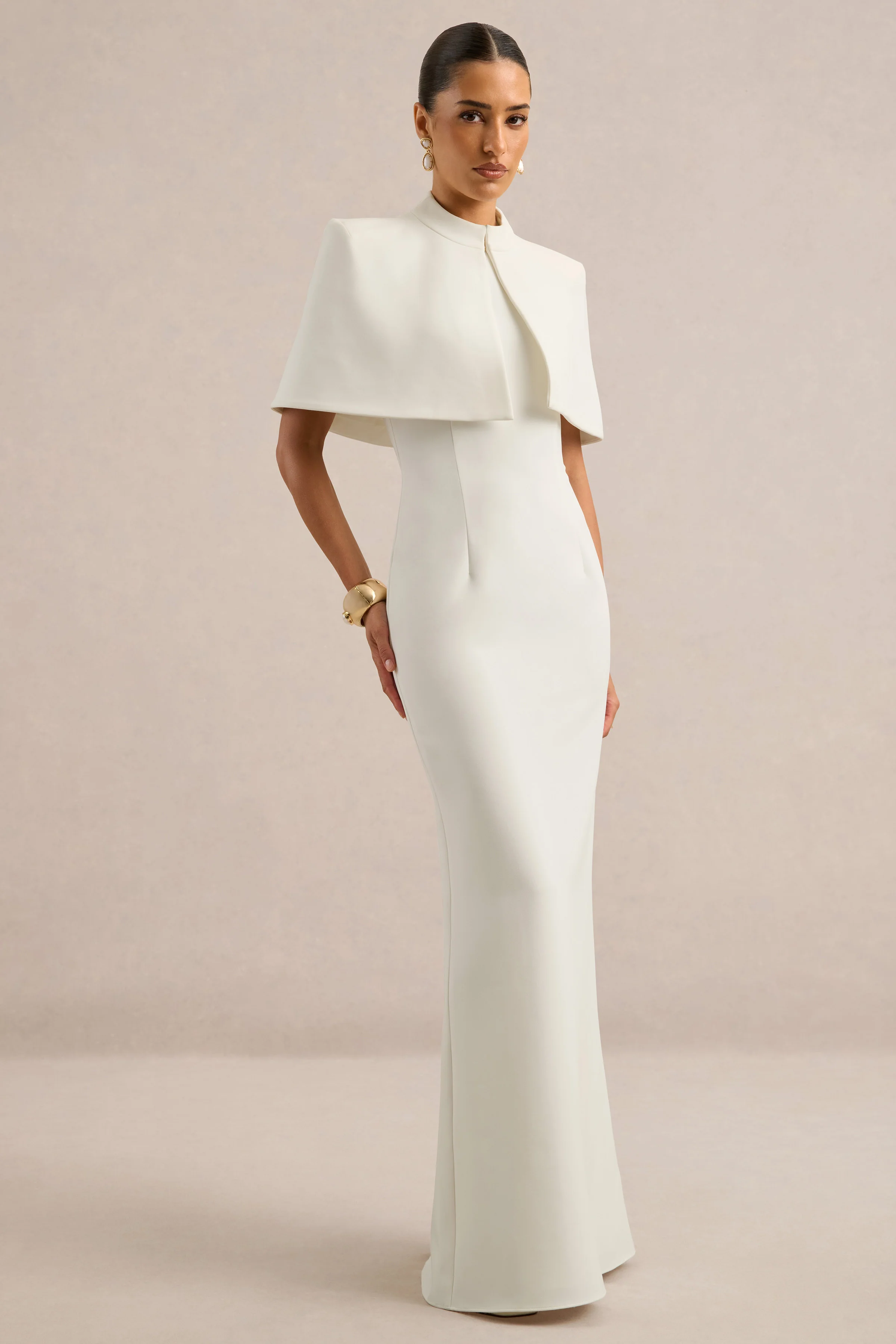 Deva | White High Neck Short Sleeve Cape