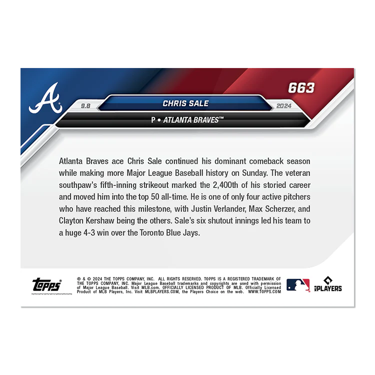 Chris Sale - 2024 MLB TOPPS NOW® Card 663