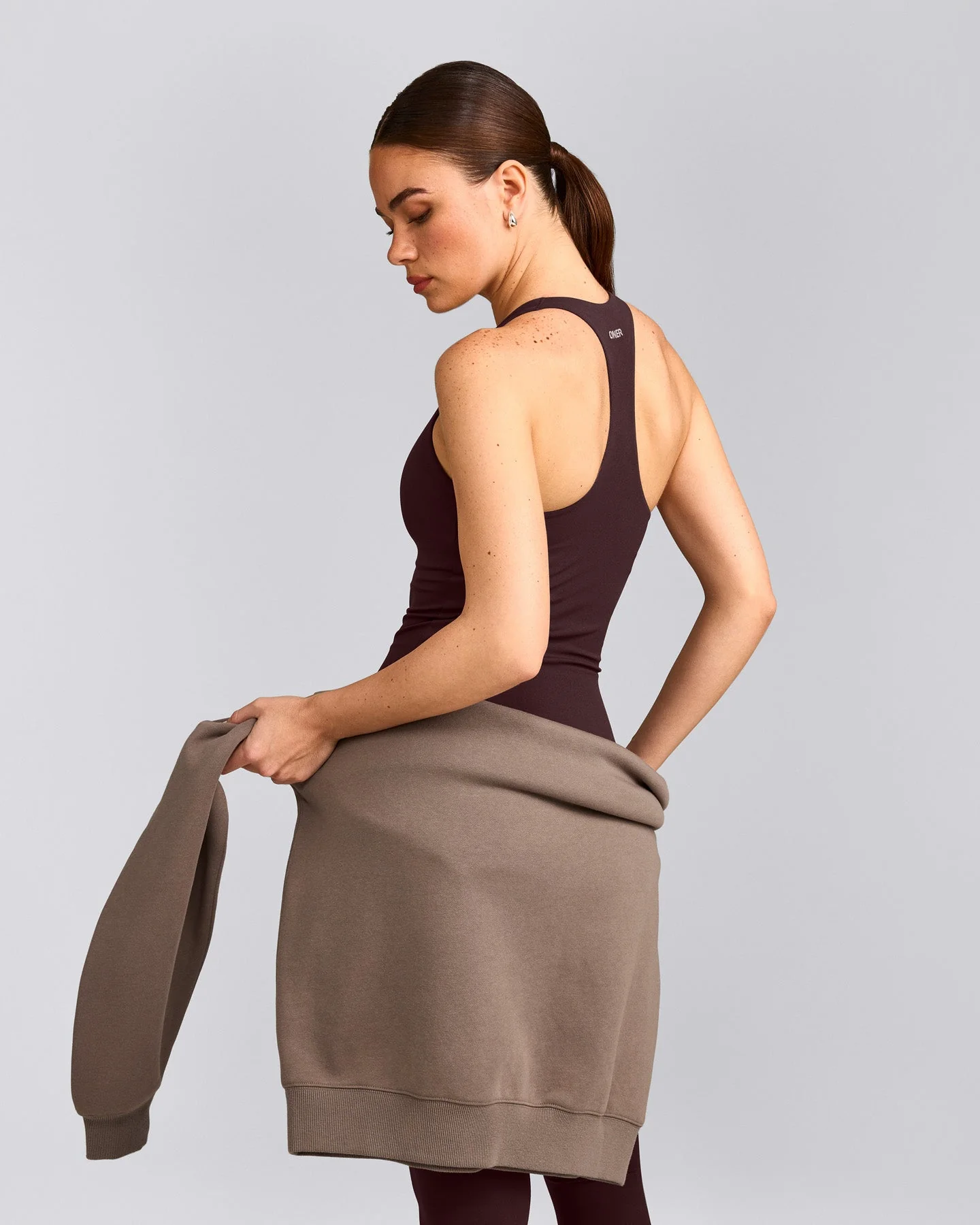 SoftMotion™ Racer Back Vest with Built in Bra Shelf with Grey Logo | Plum Brown