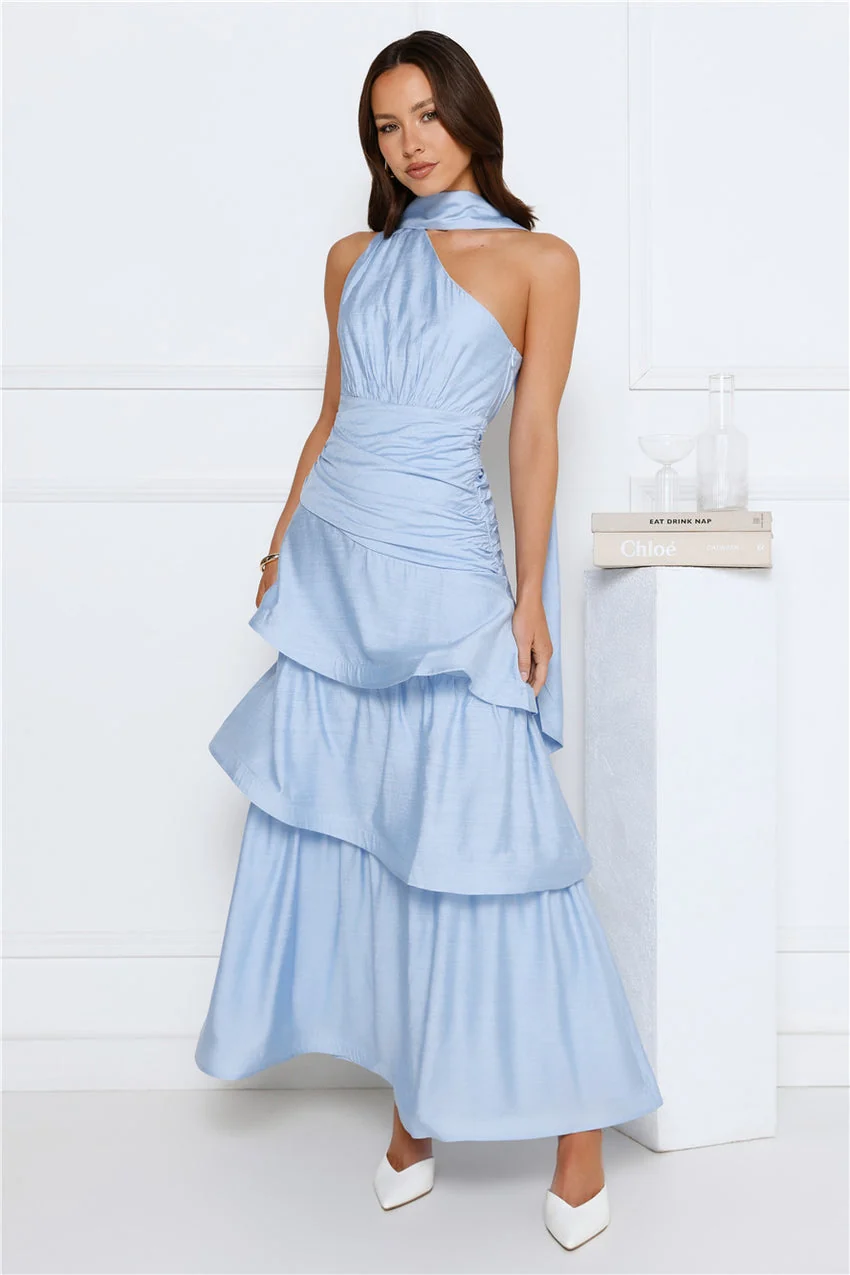 Cara One Shoulder Maxi Dress Blue