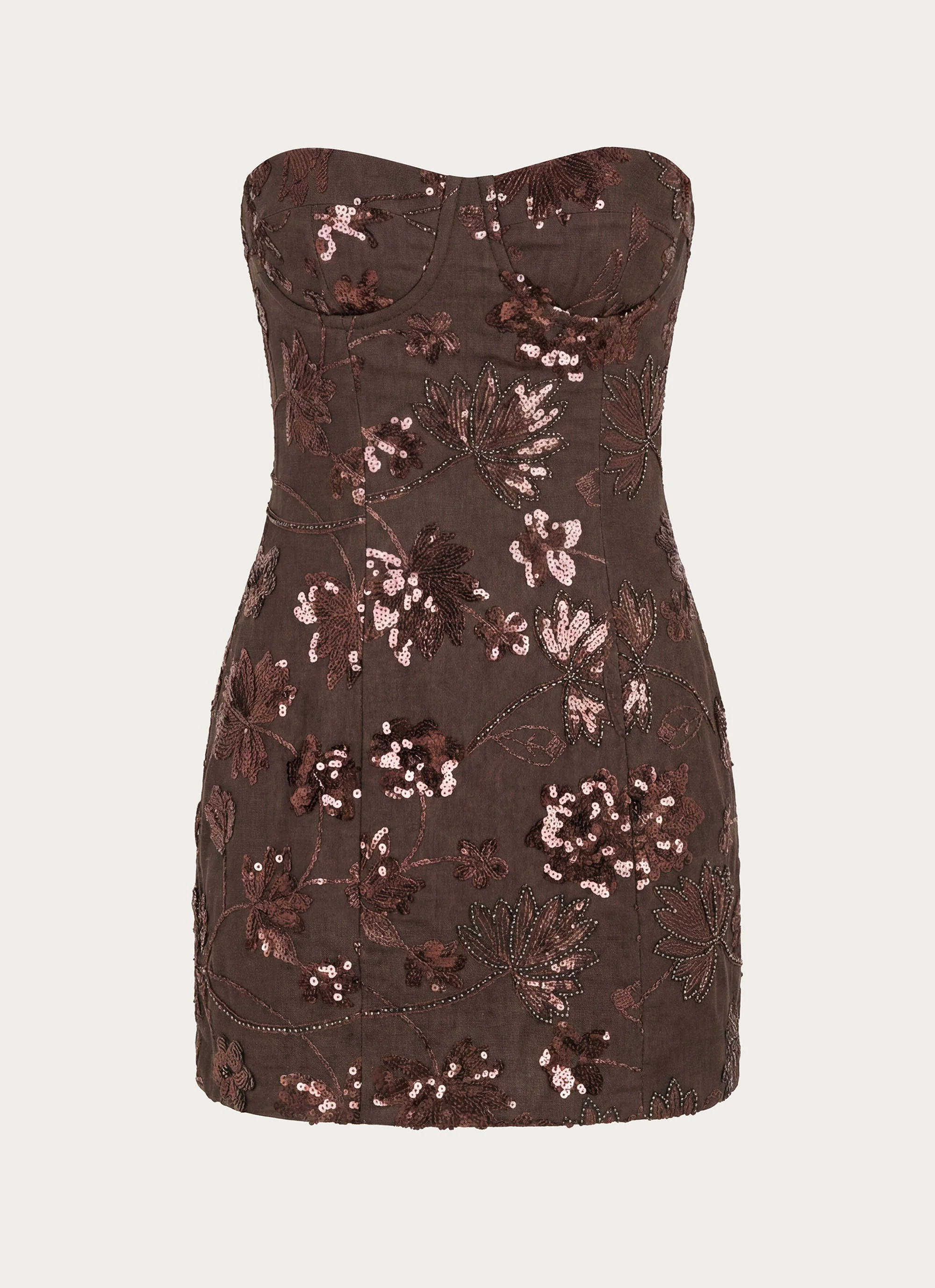 Akima Bustier Sequin Mini Dress - Chocolate