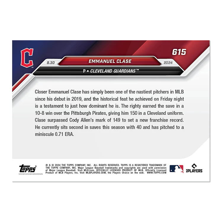 Emmanuel Clase - 2024 MLB TOPPS NOW® Card 615