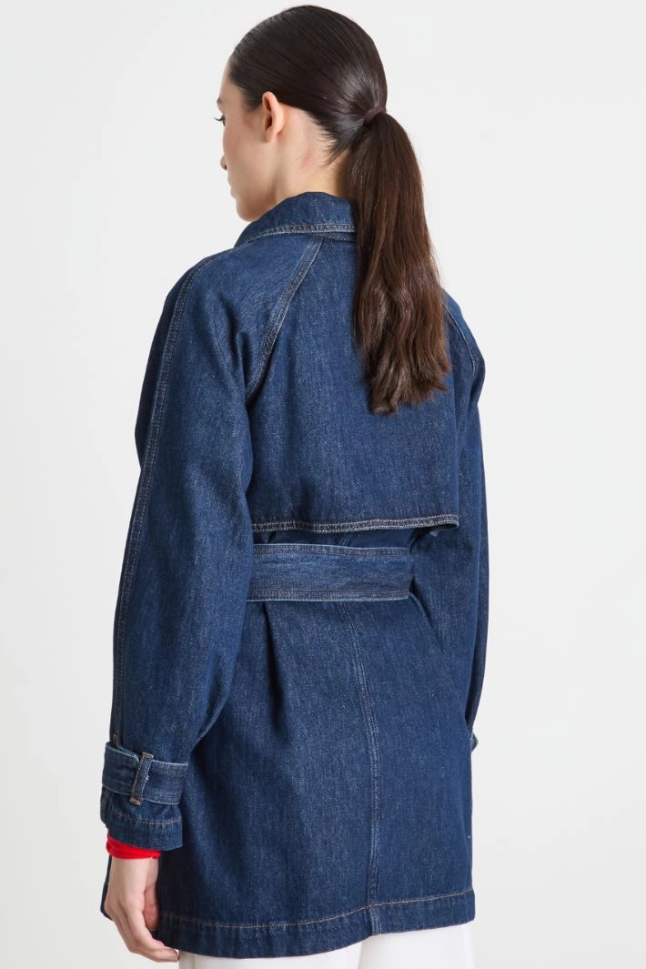 Double-breasted denim trench coat - BLUE