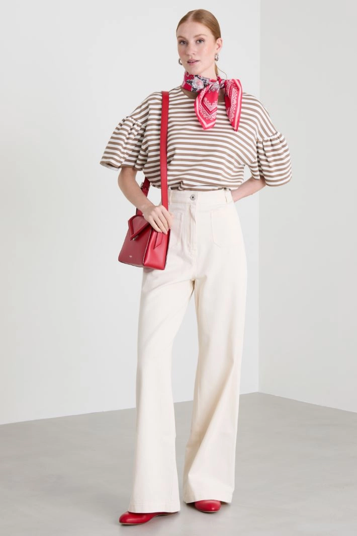 Flounced sleeve T-shirt - DOVE GREY CREAM