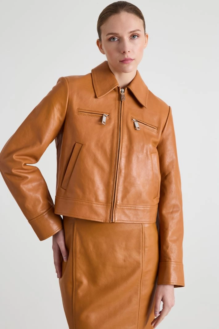 Biker jacket with pockets - CAMEL