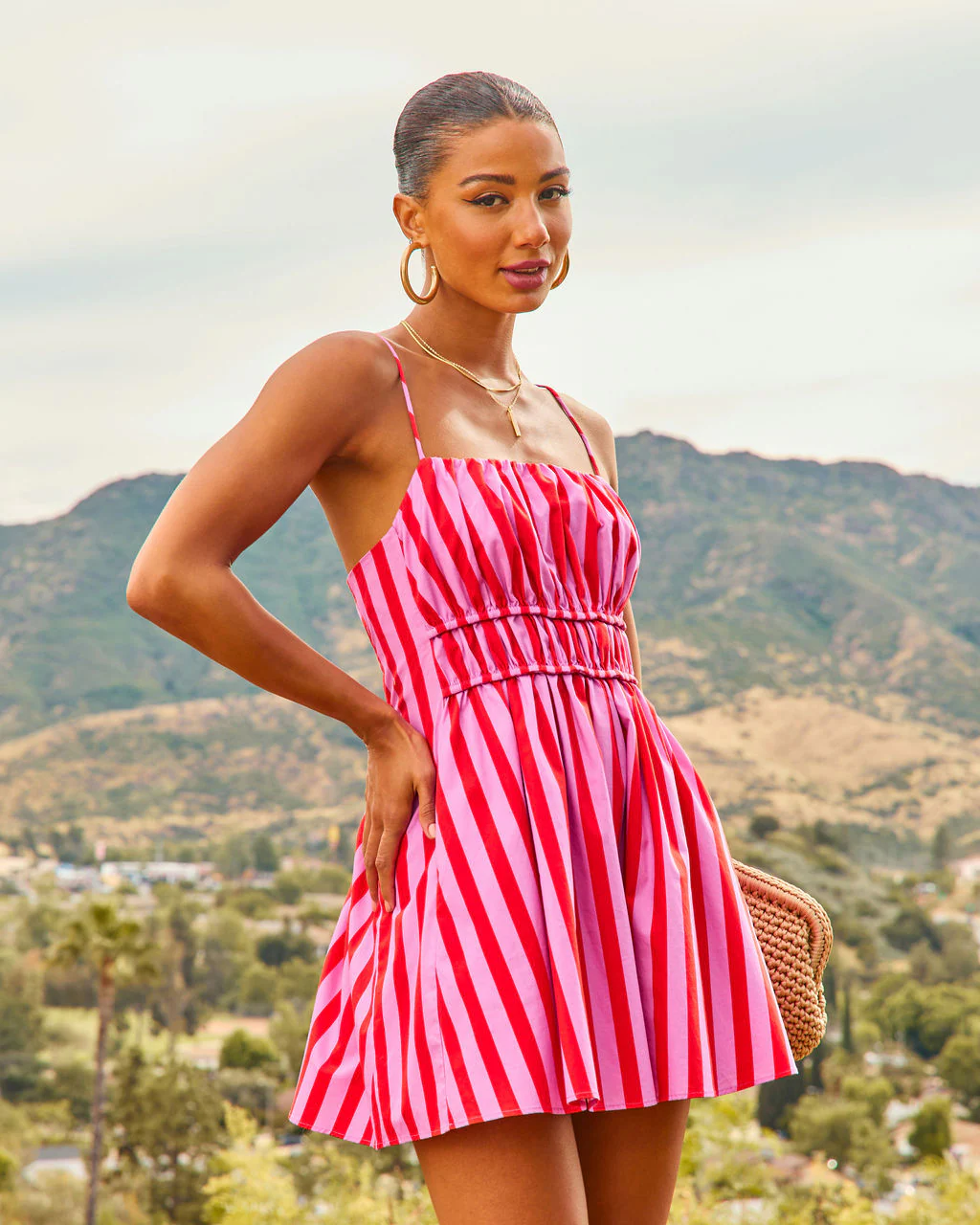 Island Poise Striped Fit And Flare Mini Dress