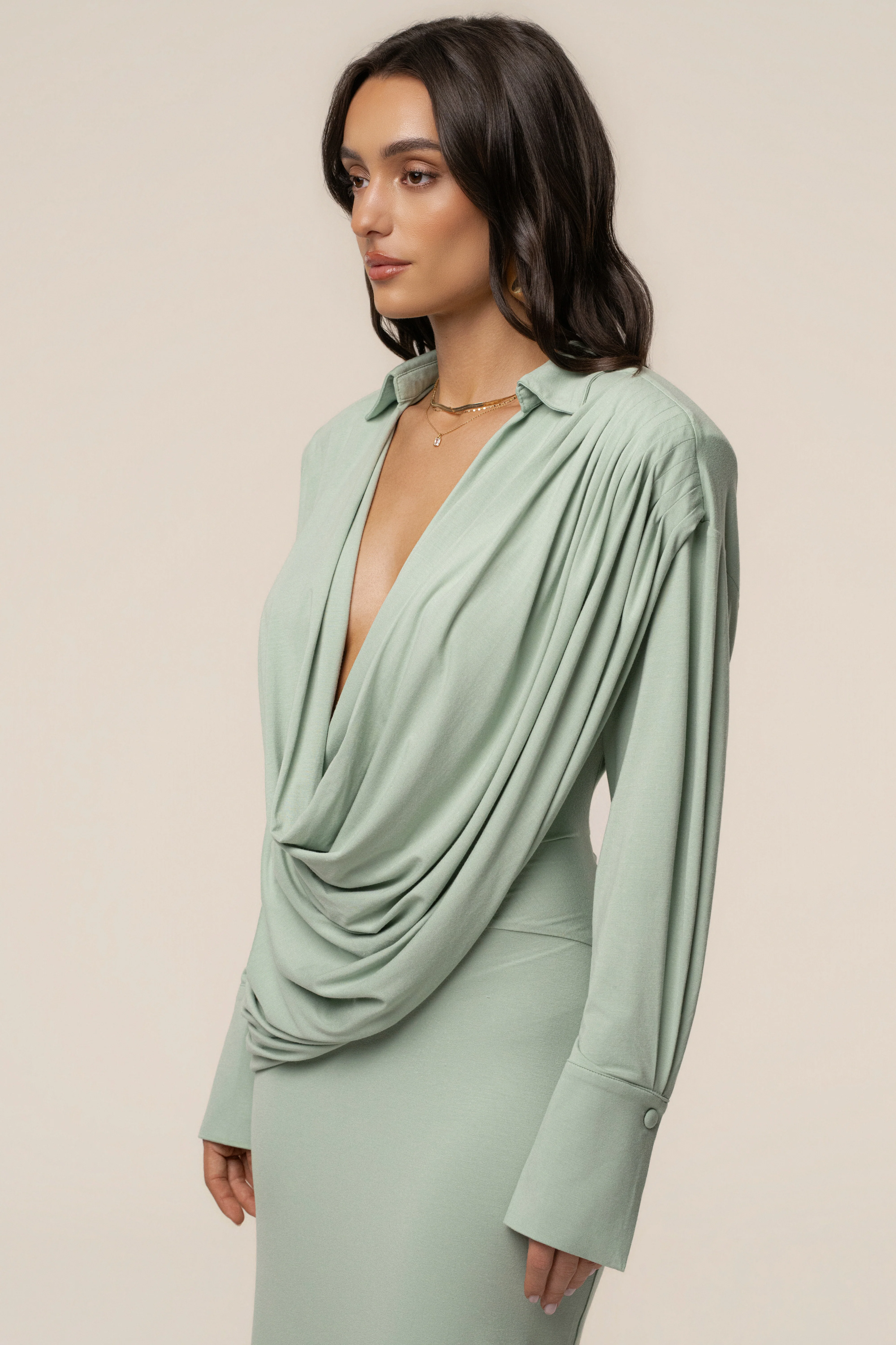 Mint Poise Draped Maxi Dress