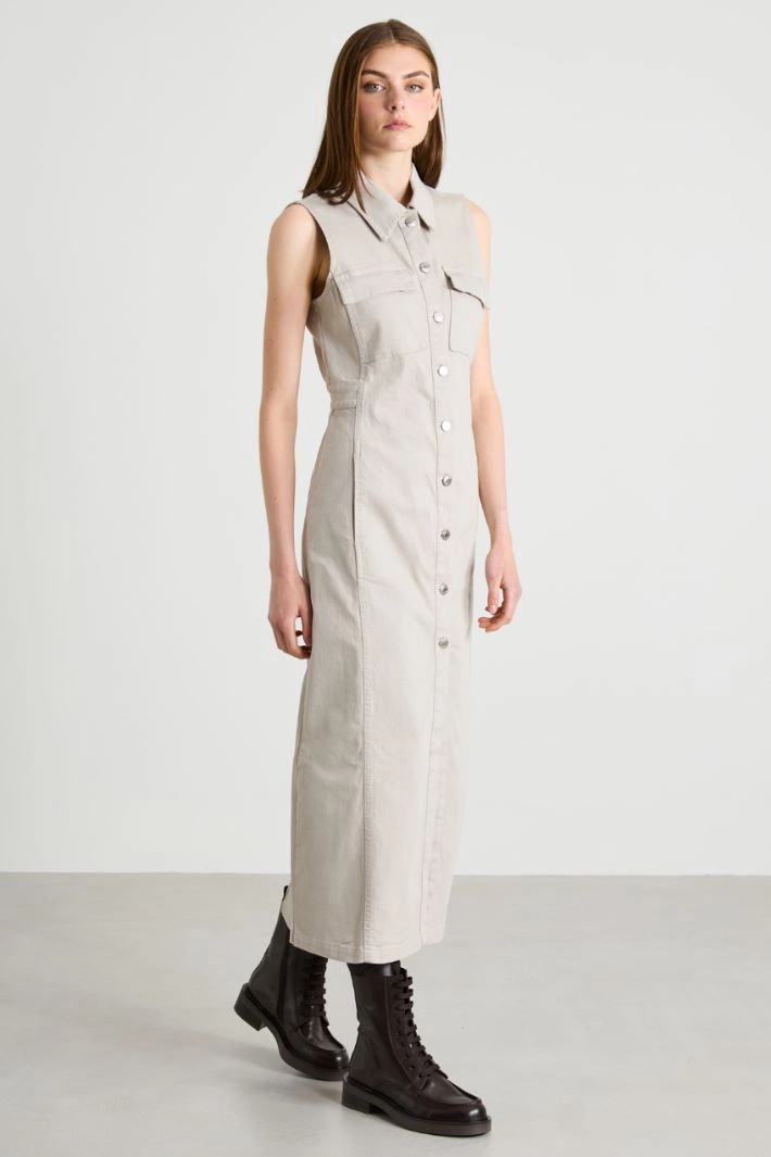 Cotton drill shirt dress - GREY