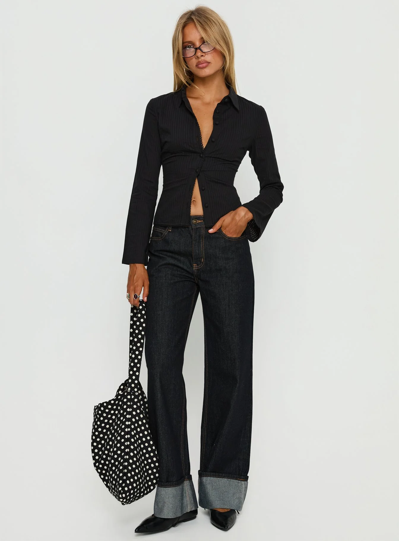 Emersonne Button Up Top Black