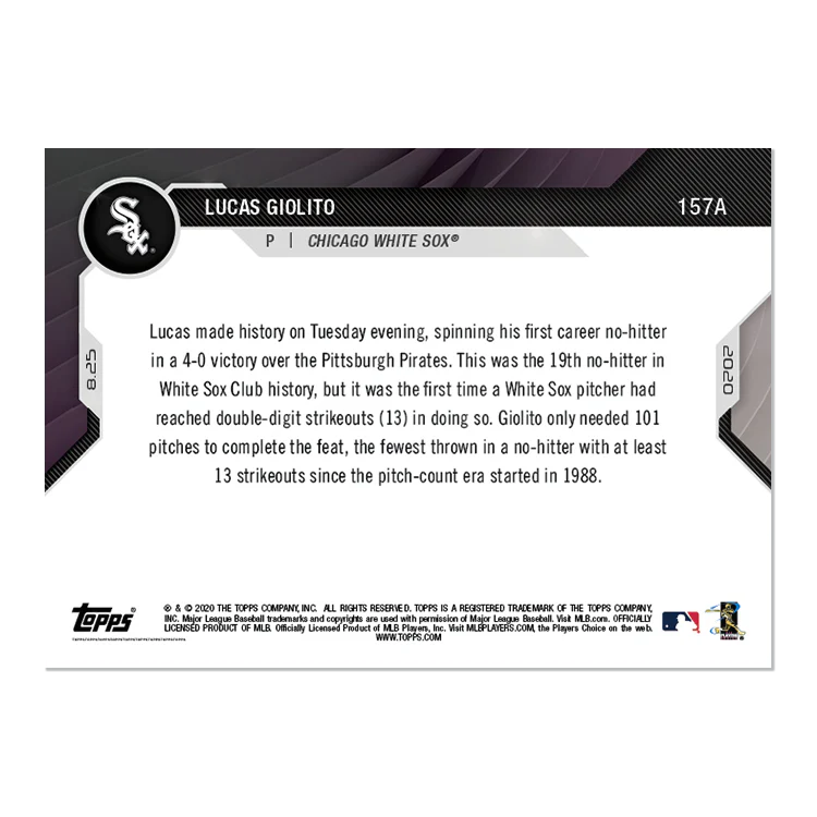 On-Card Auto # to 99 - Lucas Giolito - MLB TOPPS NOW® Card 157A