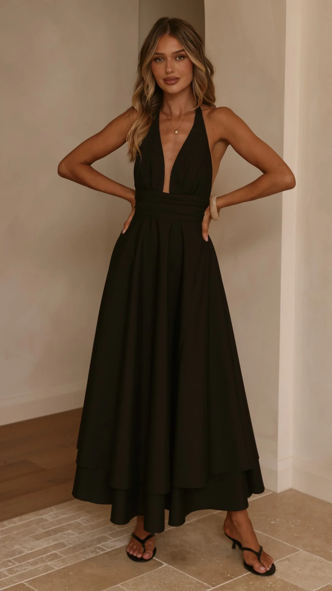 Kathy Halter Neck Maxi Dress - Black
