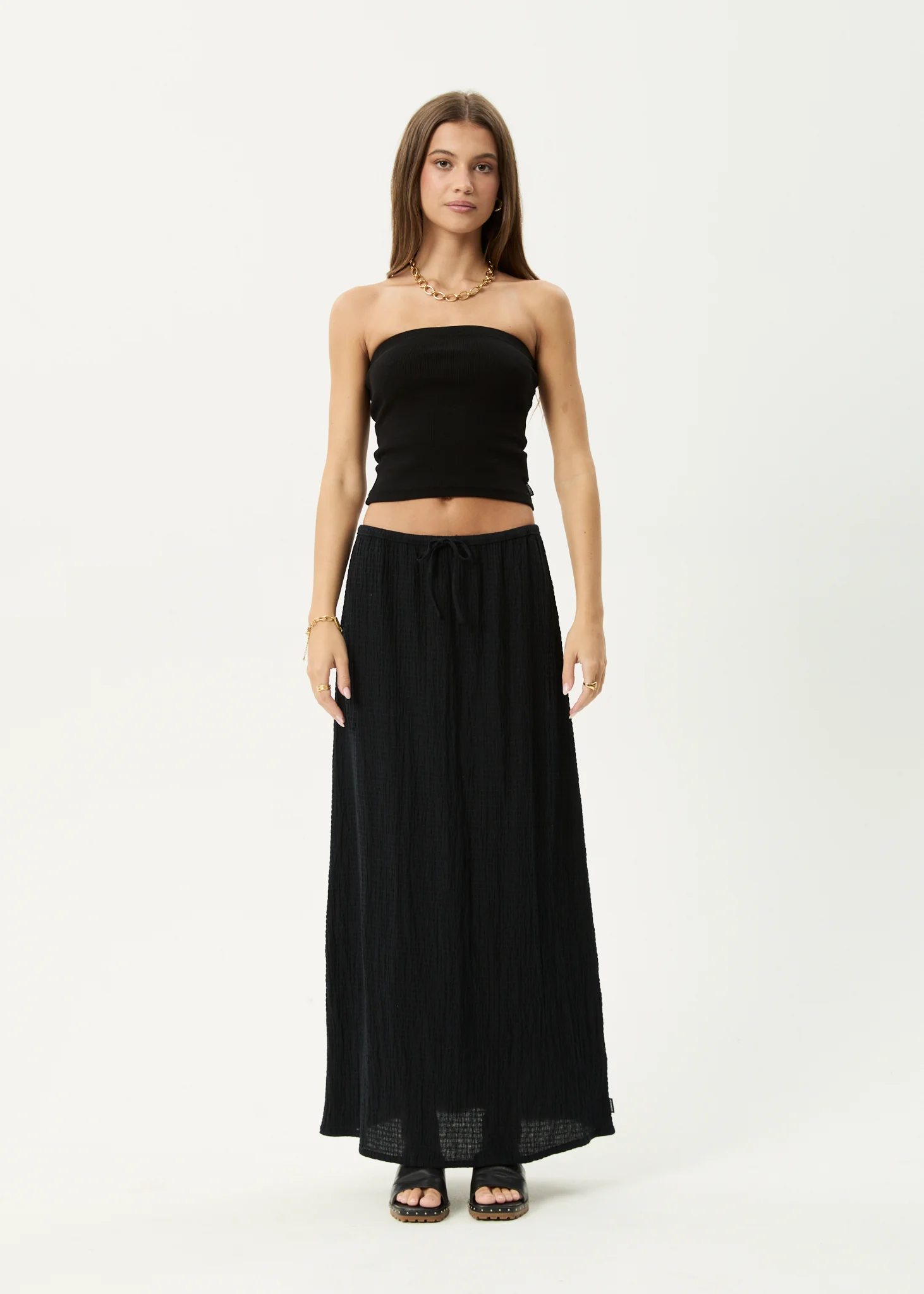 AFENDS Womens Frida - Seersucker Maxi Skirt - Black