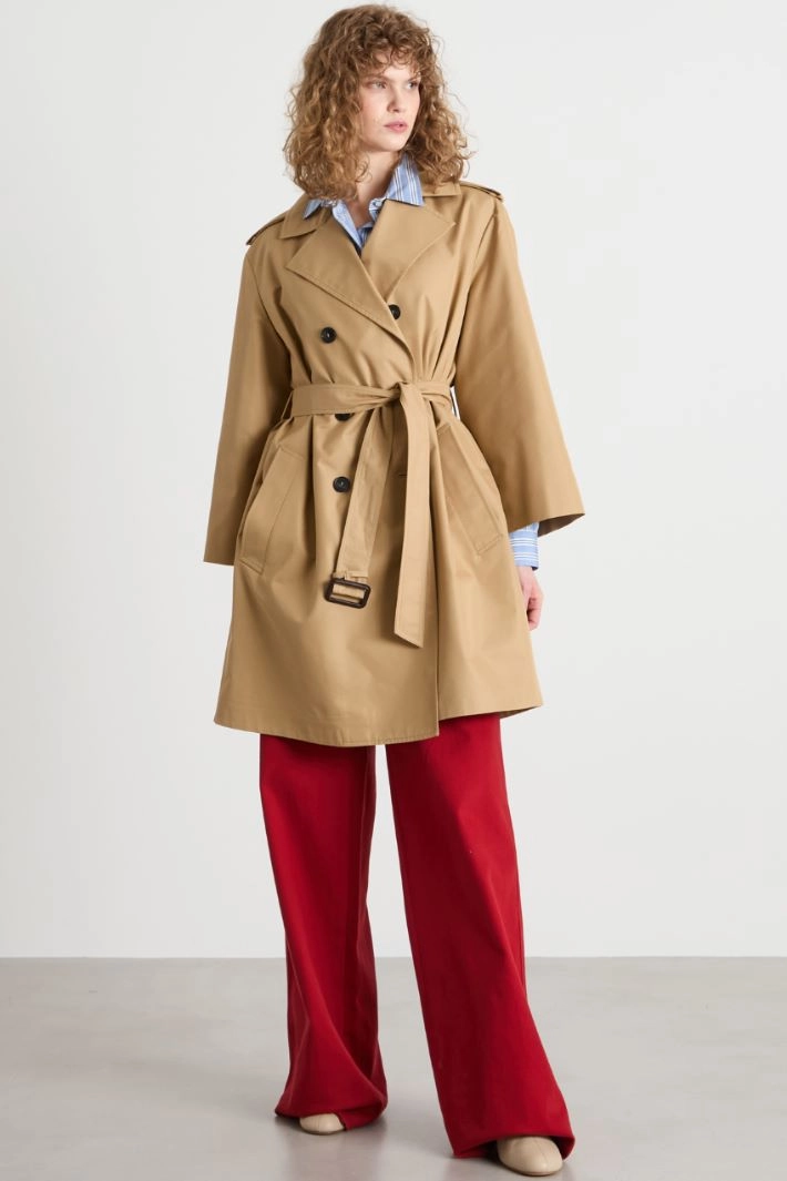 Double-breasted trench coat in water-repellent gabardine - CAMEL