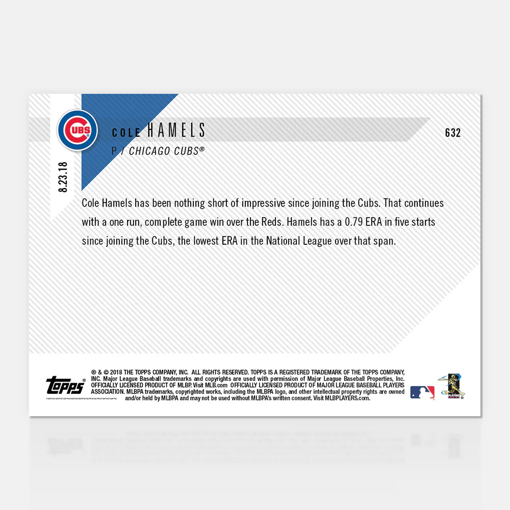 Cole Hamels - 08/23/2018 TOPPS NOW® Card 632 - Print Run: 434
