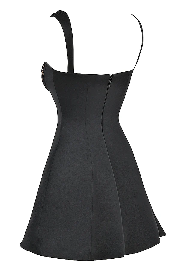 black satin and lace mini dress
