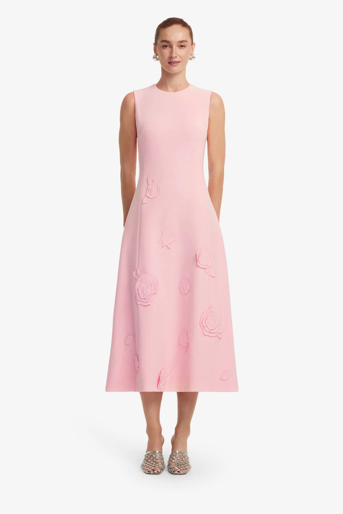 Cleo Appliqué Sleeveless Midi Dress - Blush Pink