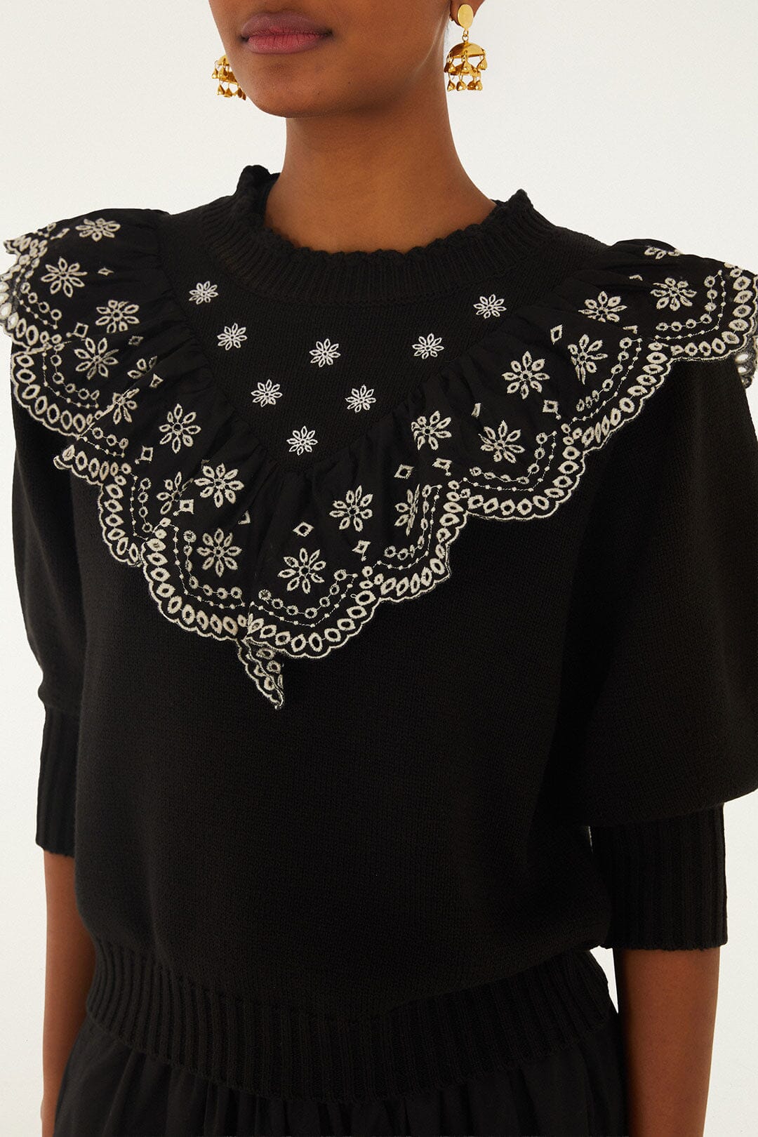 Black Richelieu Ruffled Sweater