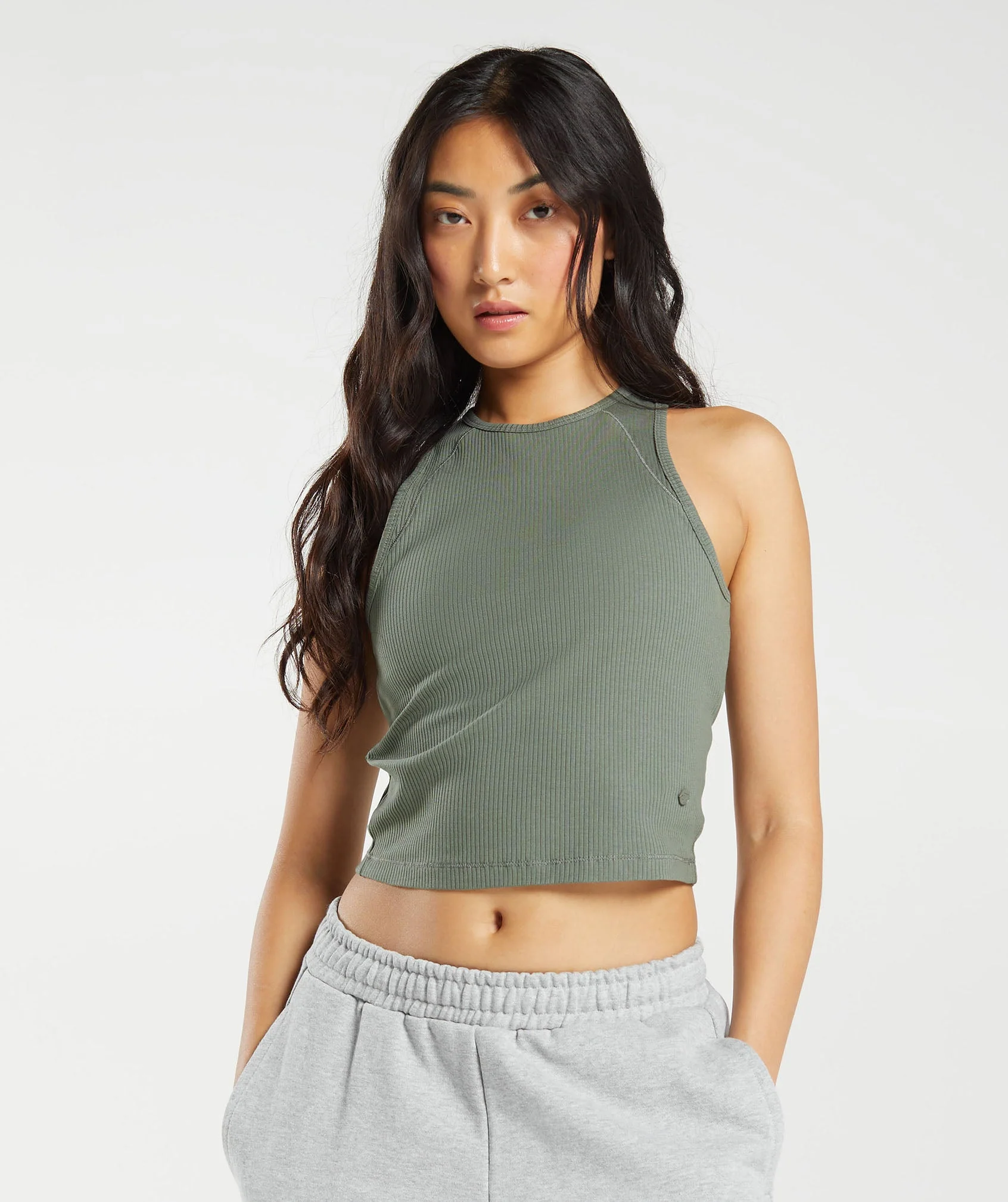 Cotton Rib Midi Tank Dusk Green