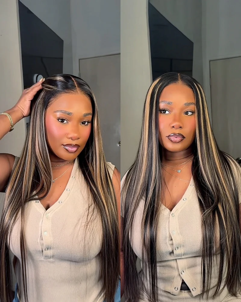 Ophirawig 13x6 Three-Go? Balayage Highlight Glueless Wig Silky Straight With Drawstring 100% Human Hair Wig