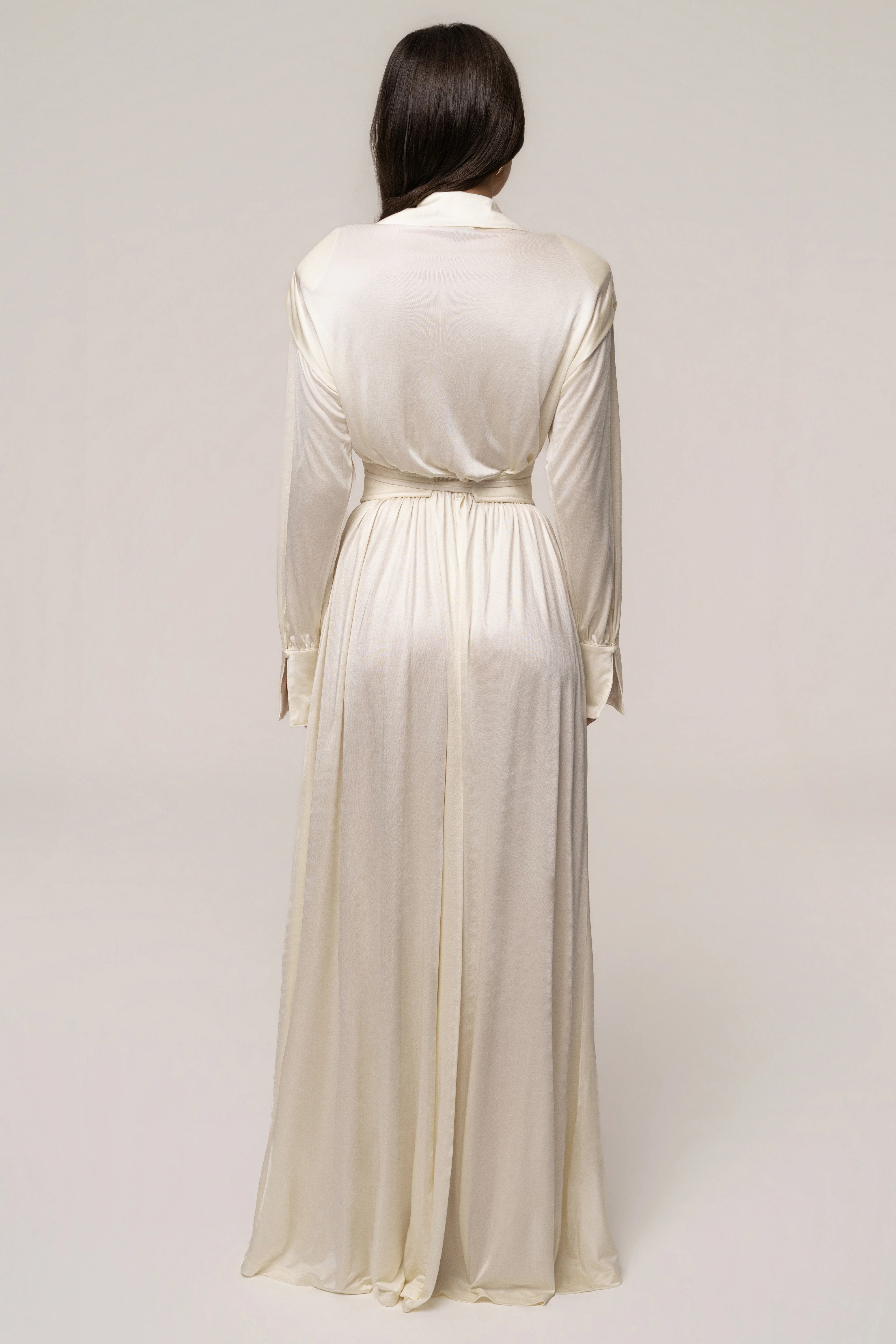 Cream High Line Collar Maxi Dress