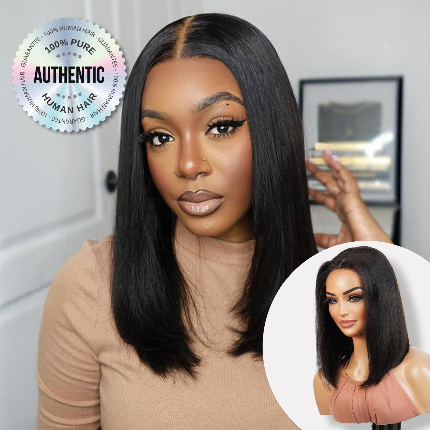 UpScale 100% Human Hair Wear and Go Pre Cut Pre Plucked Glueless 5x5 Closure Wig Silky Straight Bob 12