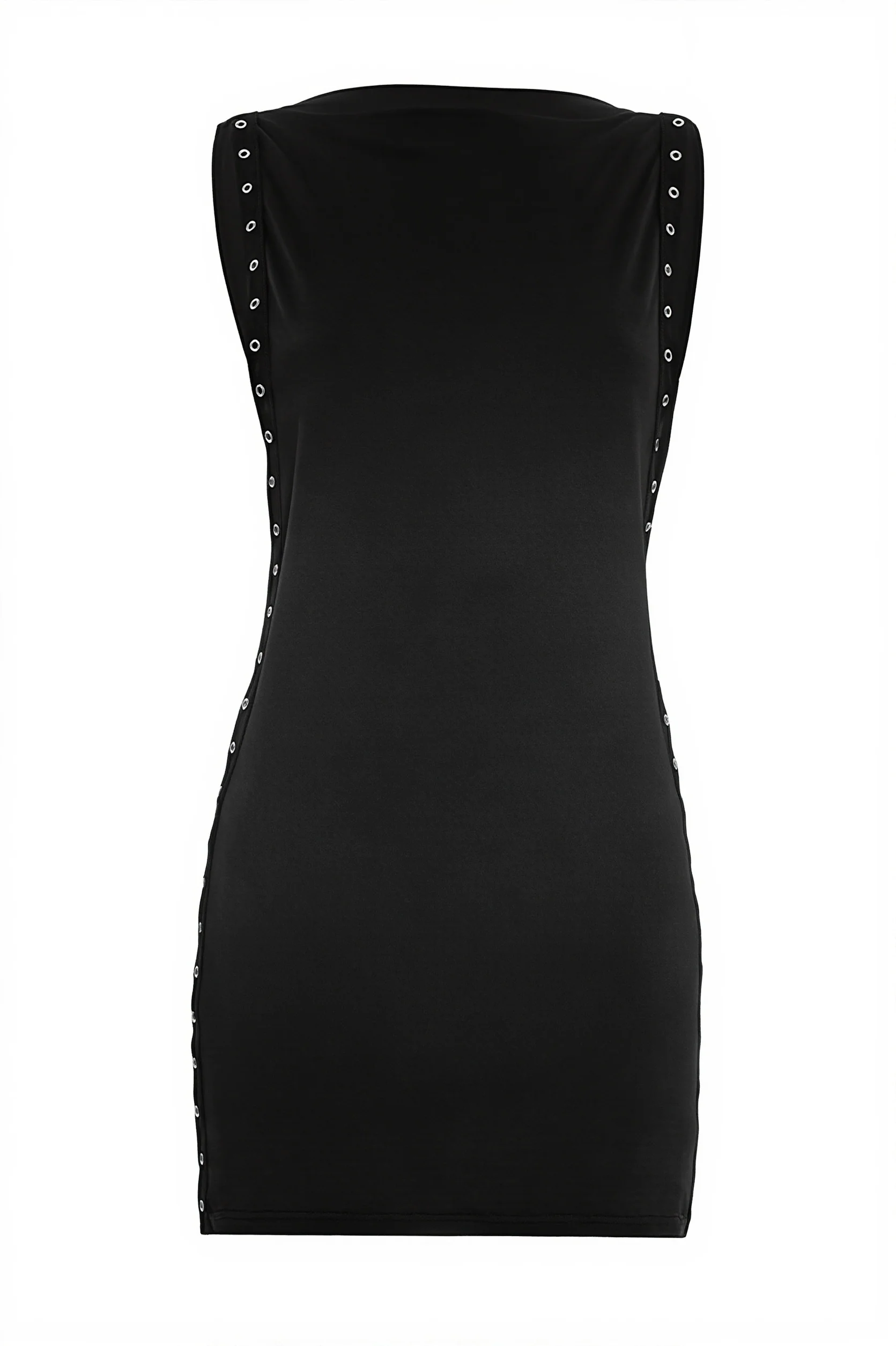 Sexy Eyelet Lace Up Crew Neck Solid Mini Dress