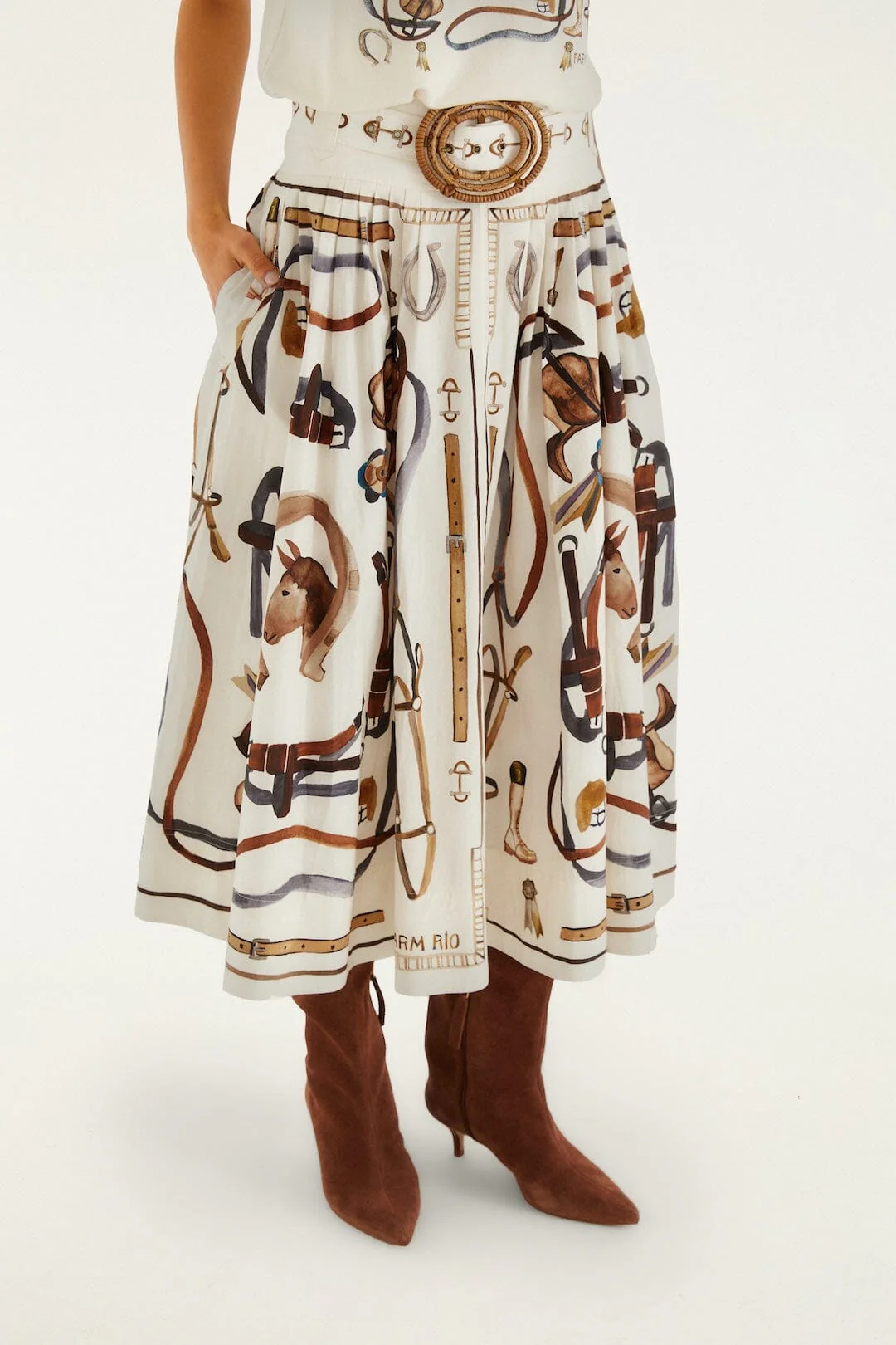 Off-White Equestrian Scarf Belted Midi Skirt