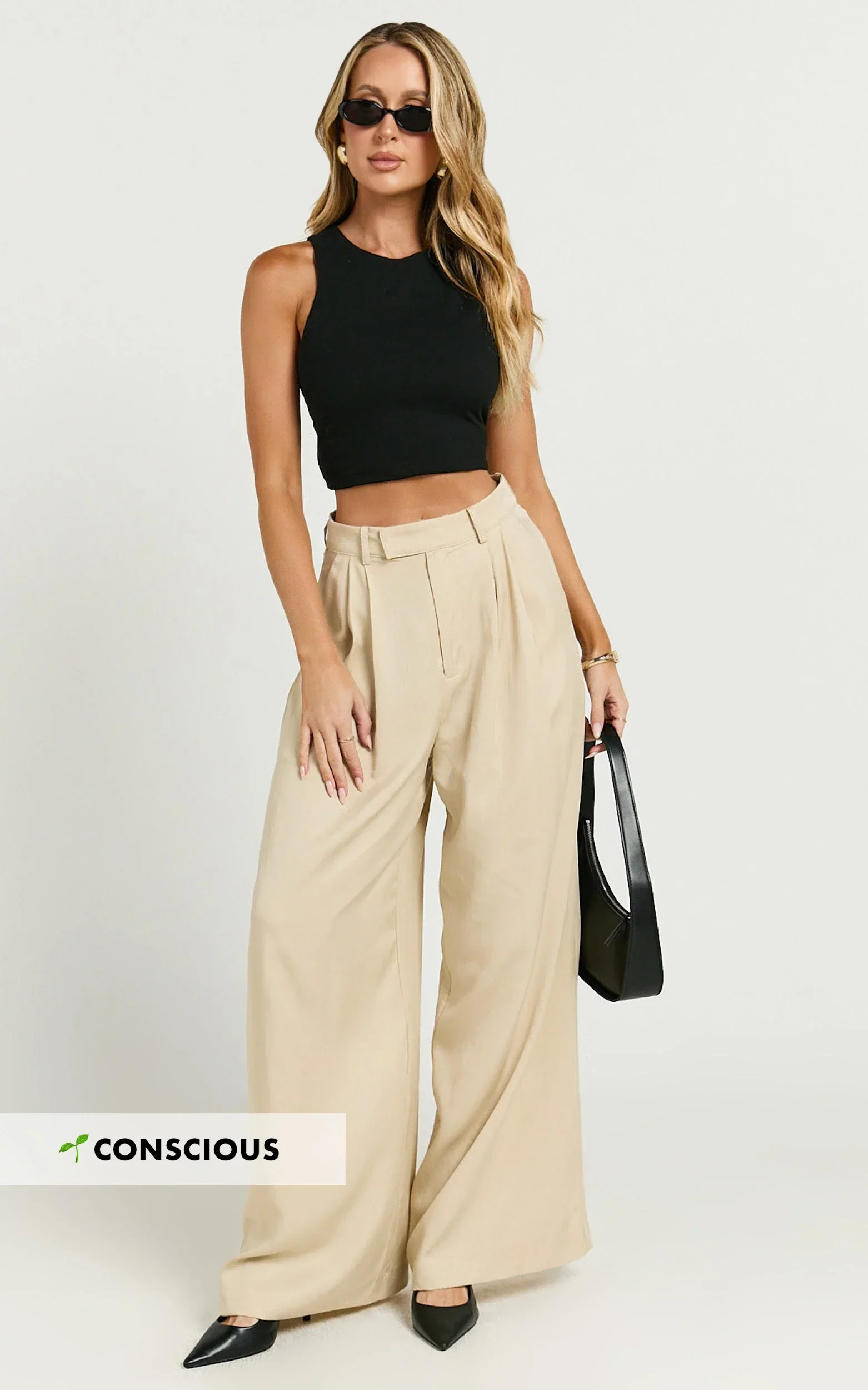 Clarke Pants - High Waist Wide Leg Pants in Stone