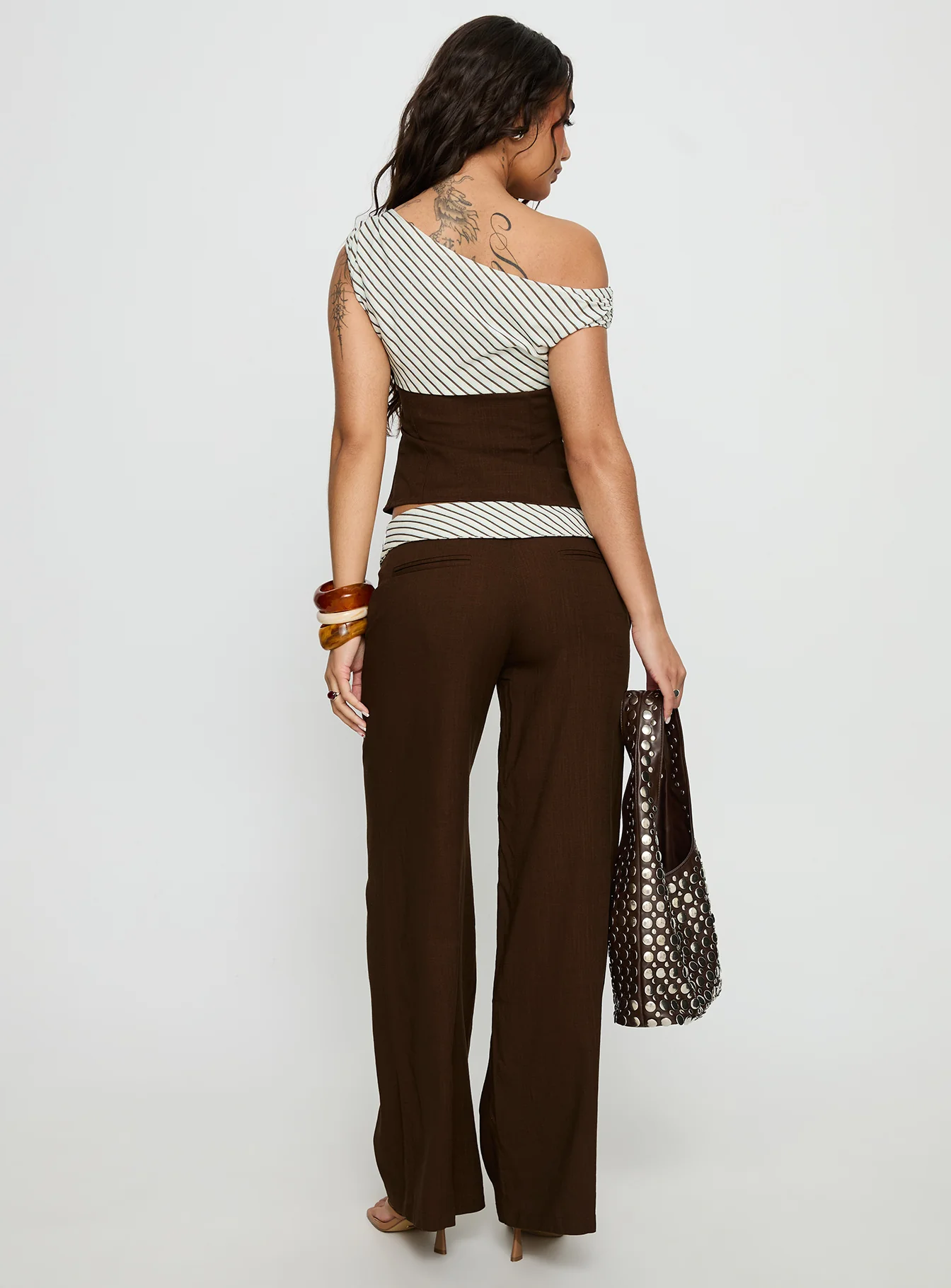 Past Life Fold Over Waistband Pant Brown / Stripe