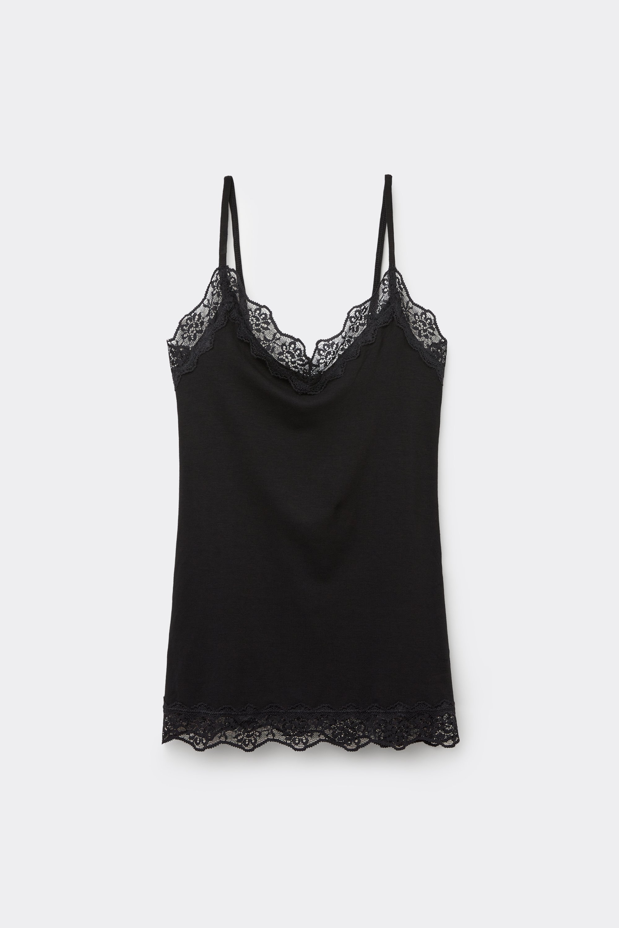 Viscose and Lace Camisole with Thin Shoulder Straps and V-Neck